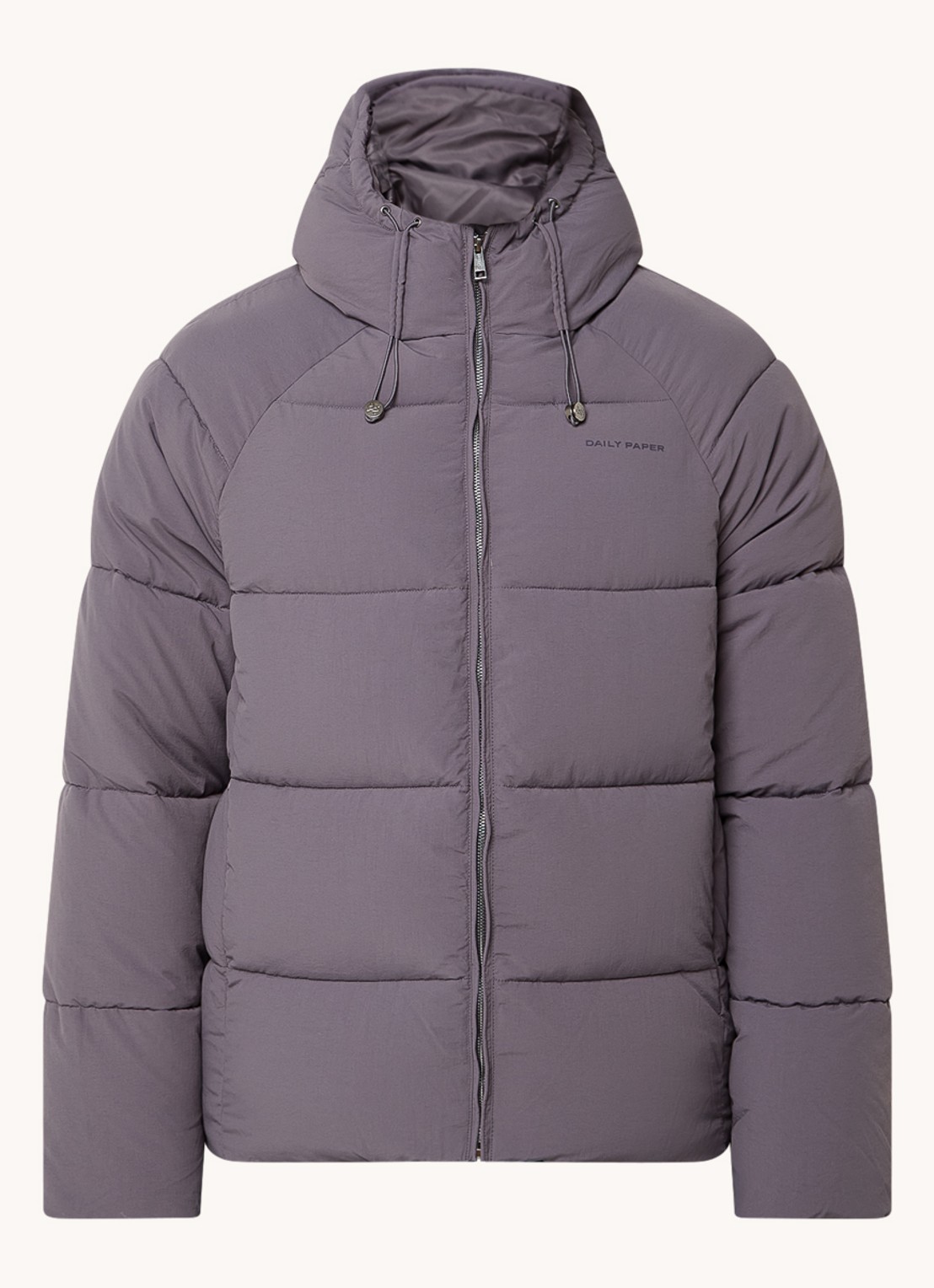 Daily Paper Puffer jack met ritszakken en capuchon - voorkant 2 paars