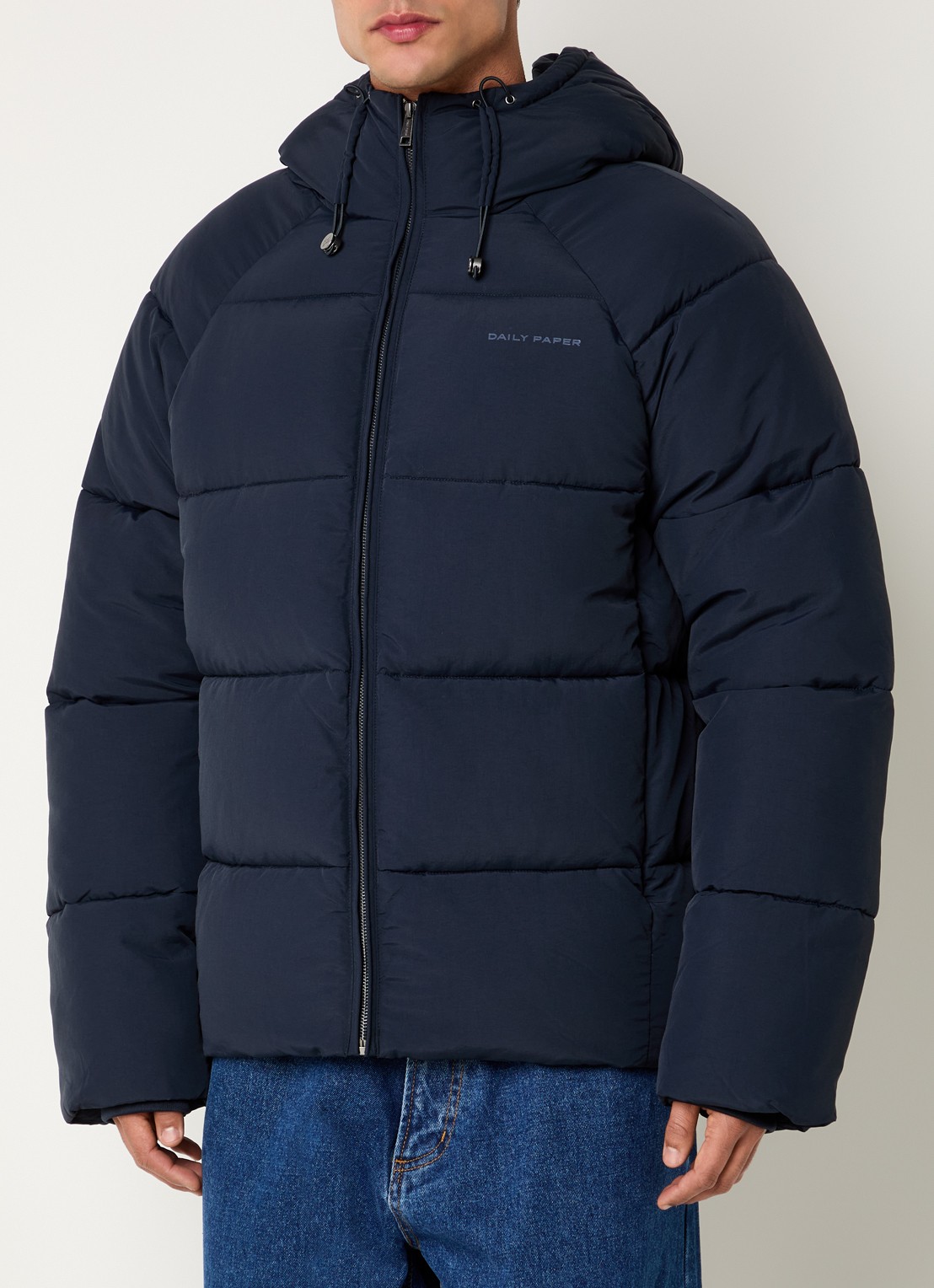 Daily Paper Puffer jack met ritszakken en capuchon - detail 4 donkerblauw