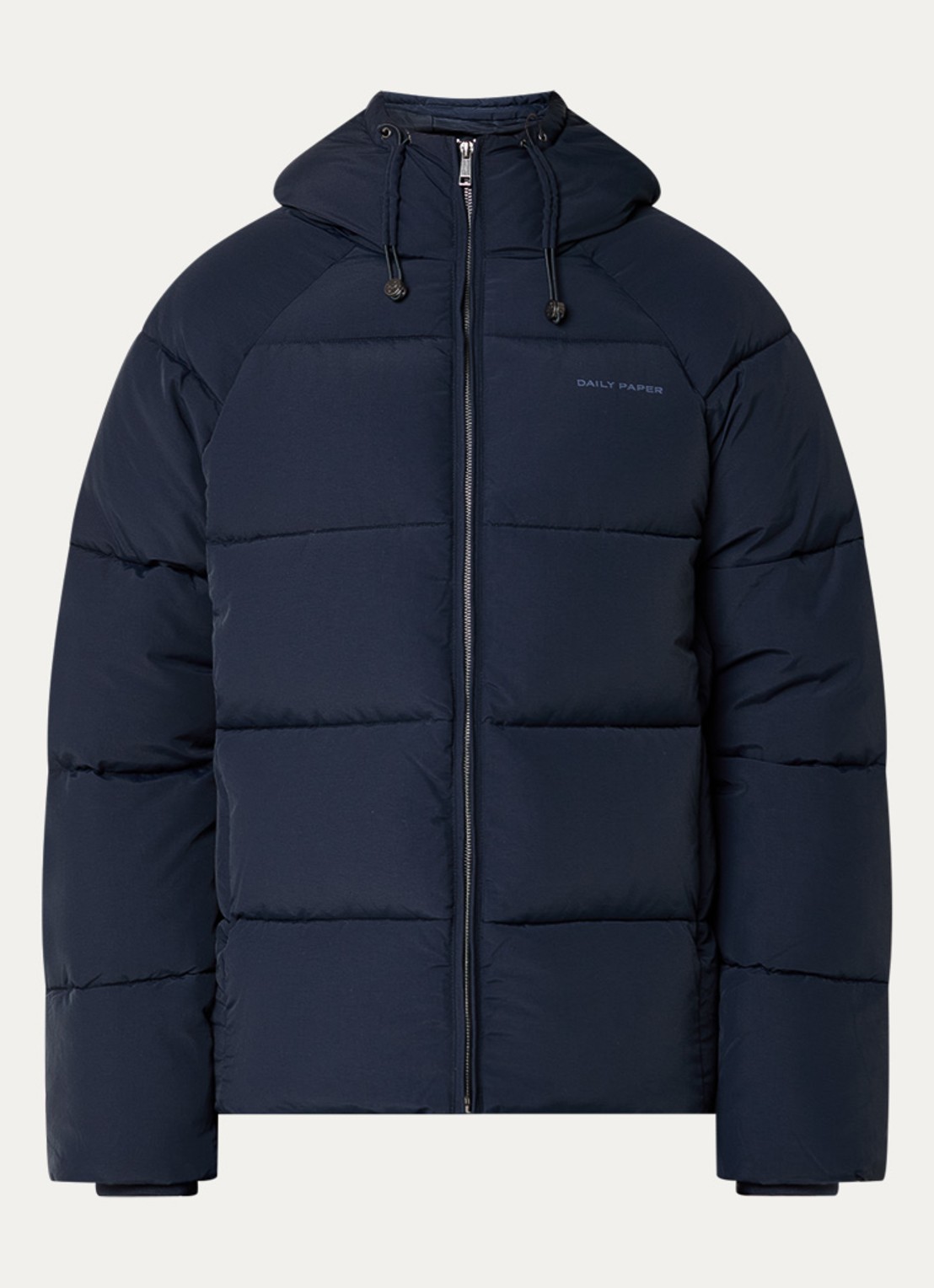 Daily Paper Puffer jack met ritszakken en capuchon - voorkant 2 donkerblauw