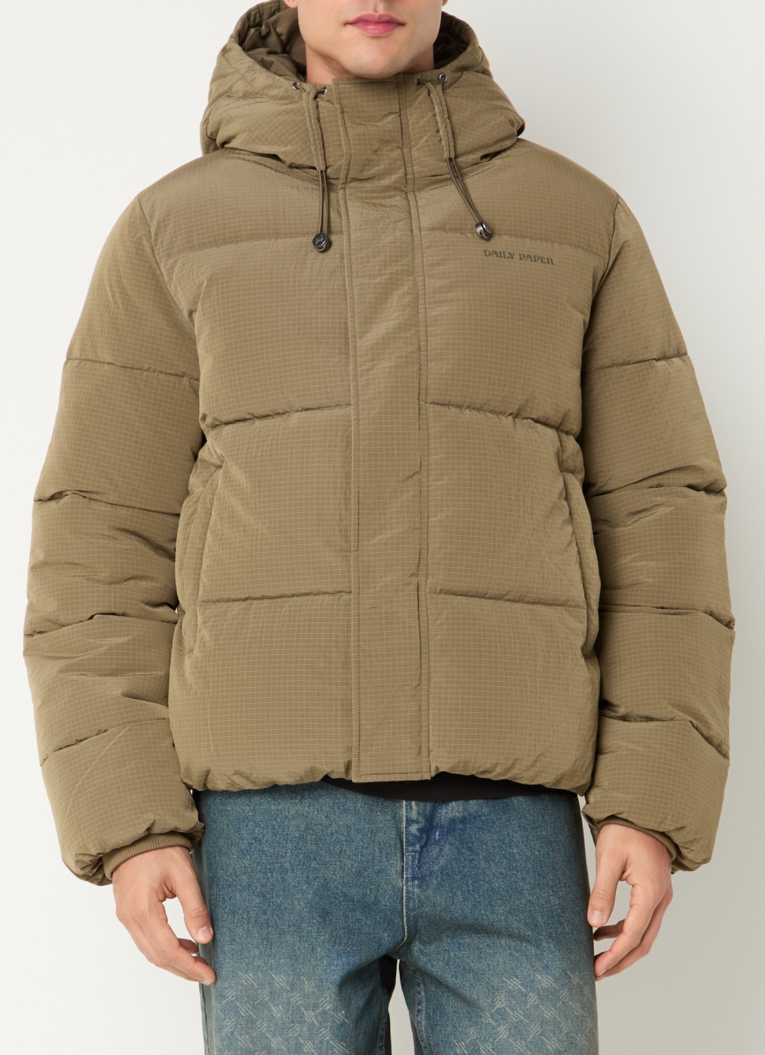 Daily Paper Ripstop puffer jack met logo - detail 2 mosgroen