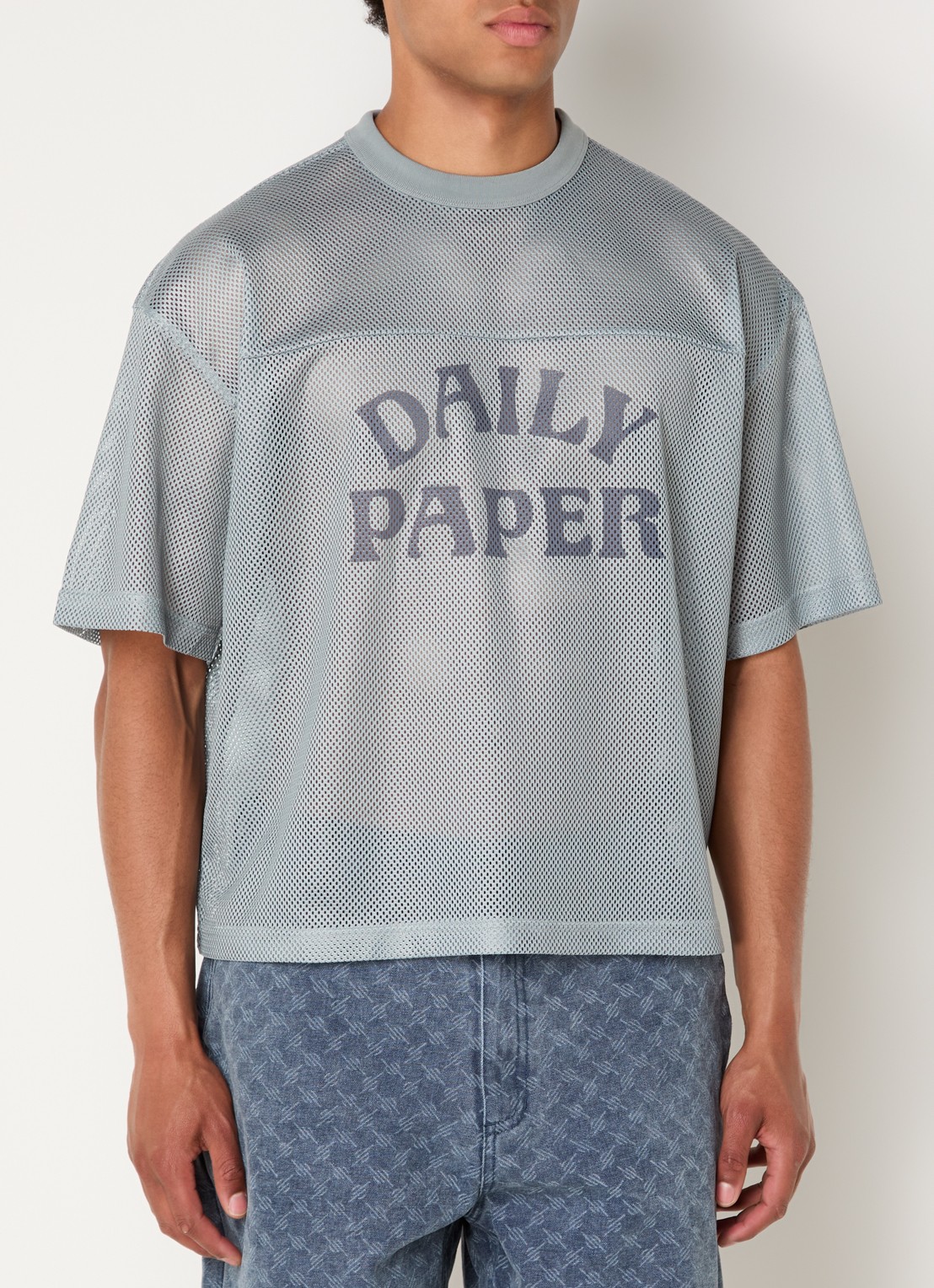 Daily Paper T-shirt van mesh met logoprint - detail 4 olijfgroen