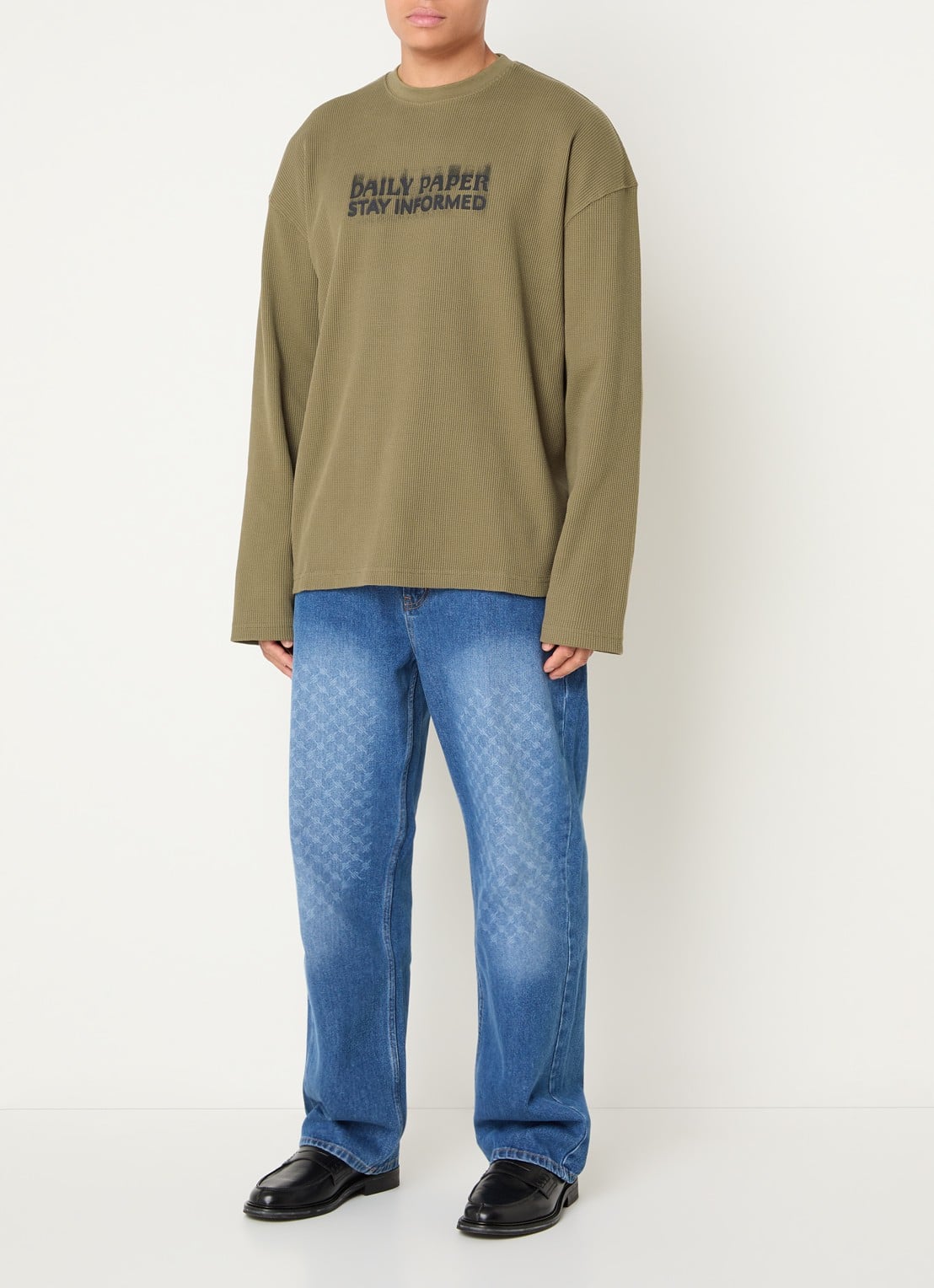 Daily Paper Waffle Stay longsleeve met logoprint - voorkant 3 mosgroen
