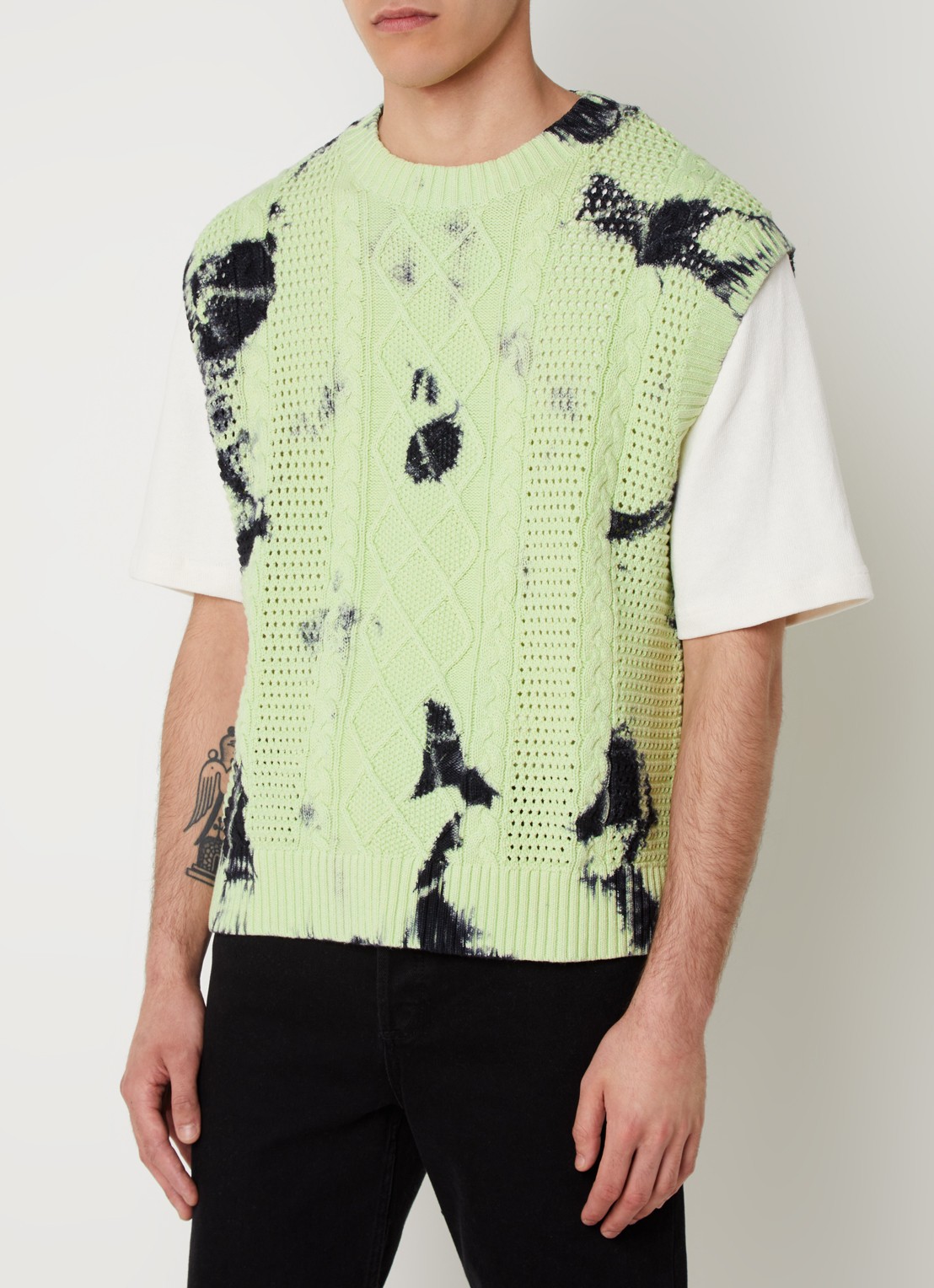 Daily Paper Xois kabelgebreide spencer met tie-dye dessin - detail 3 neongroen