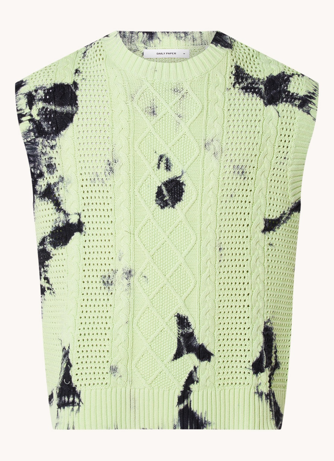 Daily Paper Xois kabelgebreide spencer met tie-dye dessin - voorkant neongroen