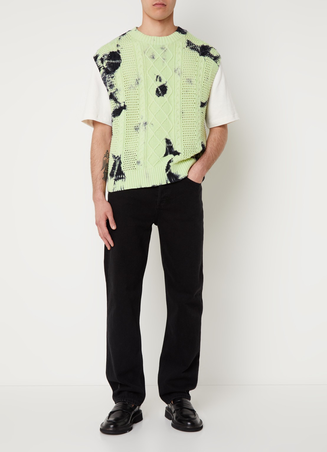 Daily Paper Xois kabelgebreide spencer met tie-dye dessin - voorkant 2 neongroen