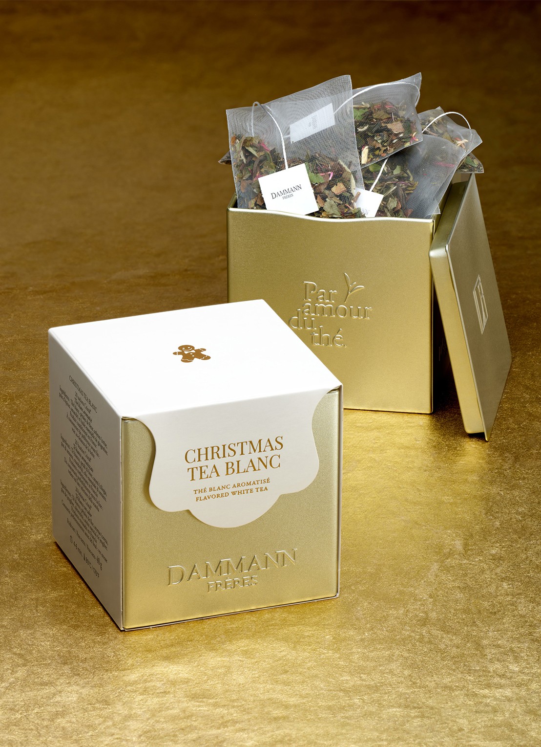 DAMMANN Frères Christmas Tea Blanc Collector's theezakjes in giftbox 20 stuks - voorkant 2 beige