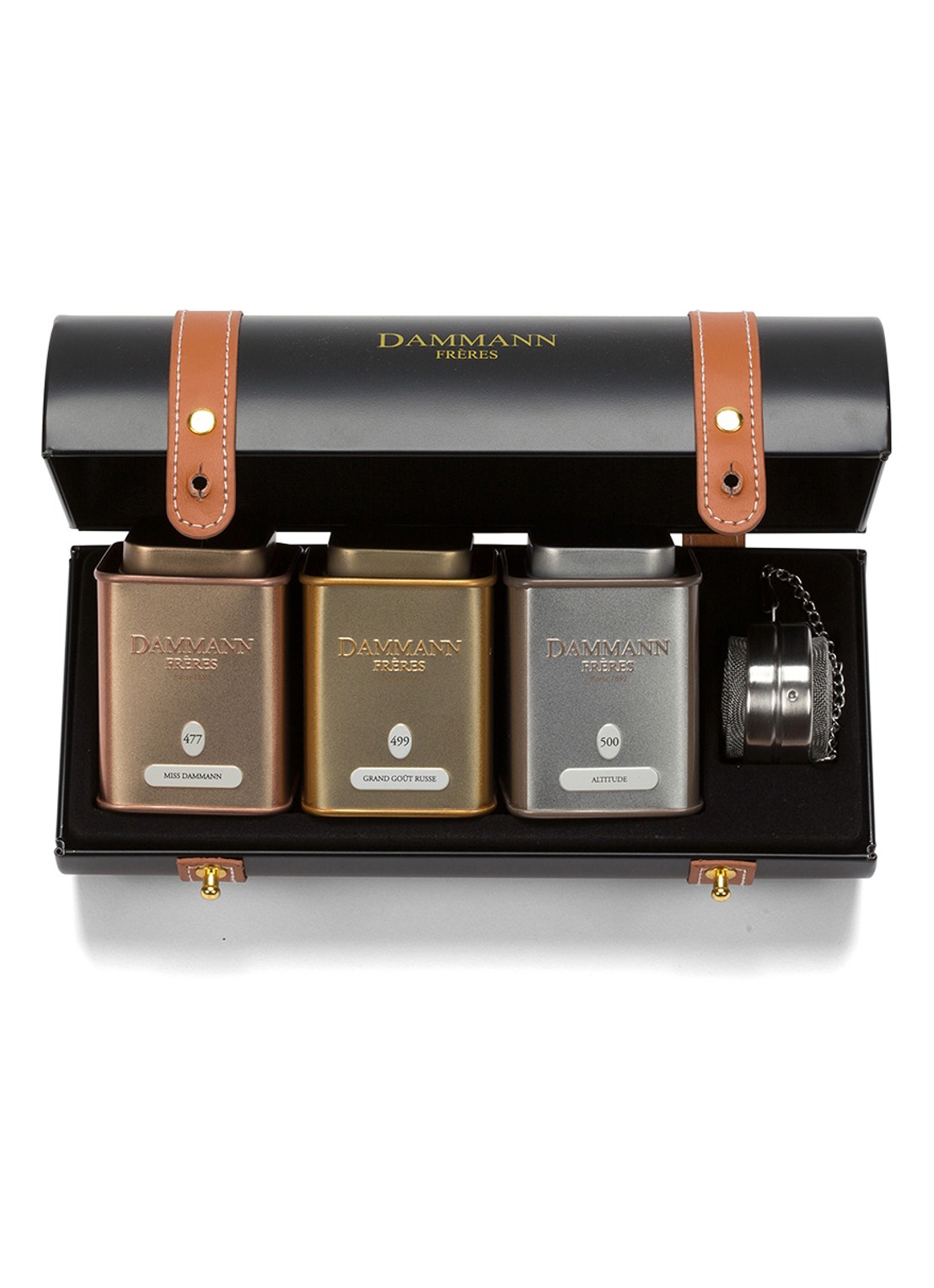 DAMMANN Frères Merveilleux losse thee set in geschenkverpakking 3 x 30 gram met thee-ei - voorkant 2 undefined