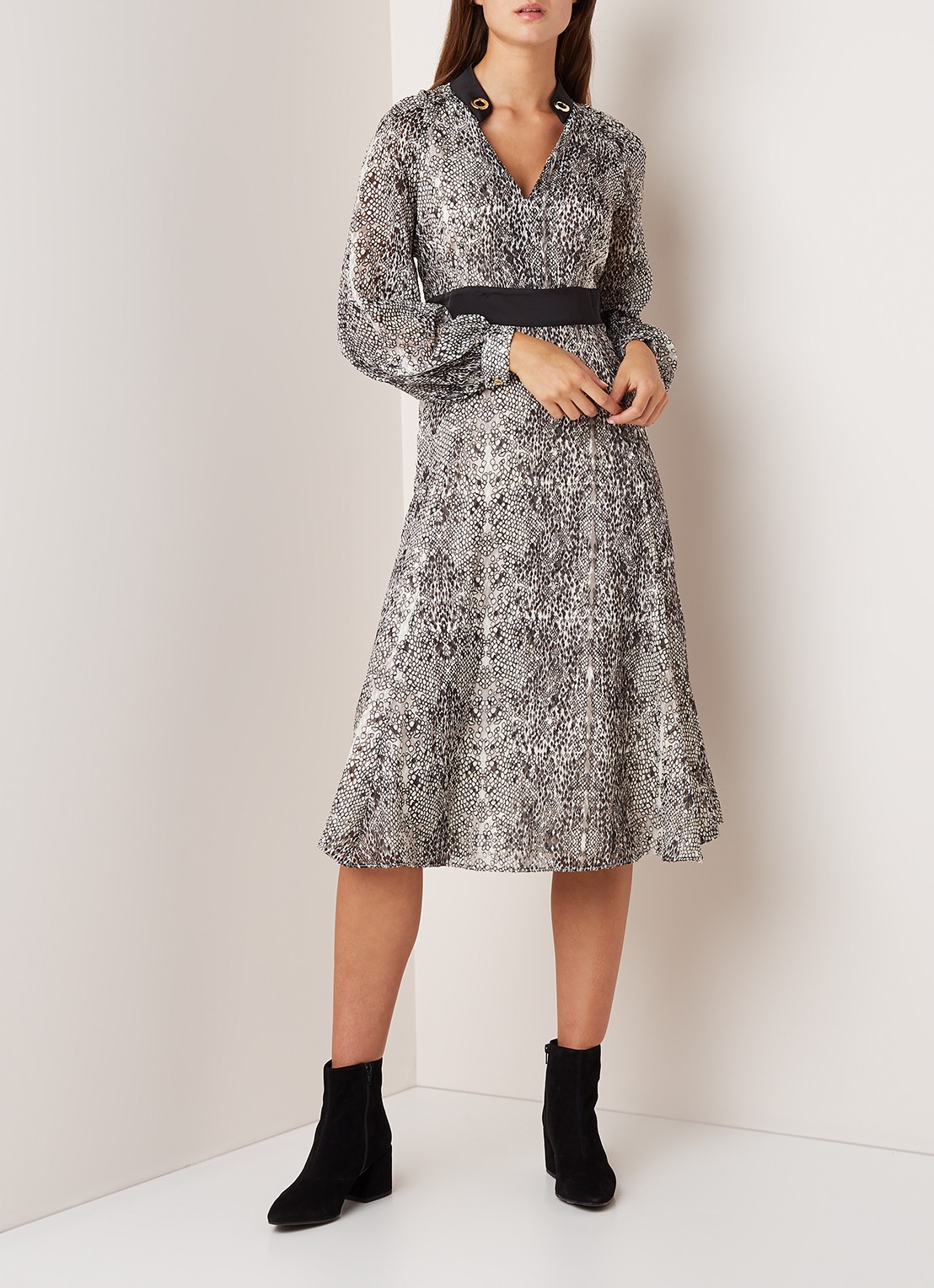 Damsel in a Dress Brooklyn A-lijn jurk met slangenprint - voorkant 4 gebroken wit