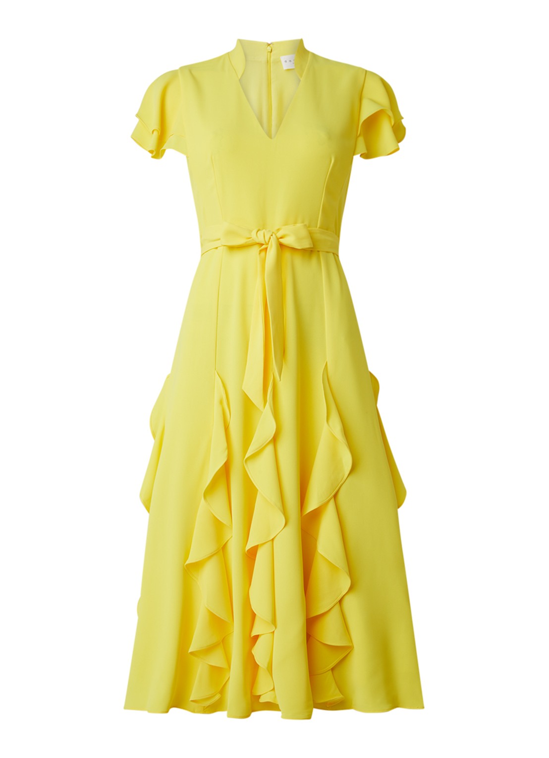 Damsel in a Dress Cemile midi jurk met volant en vlindermouw - voorkant 2 geel
