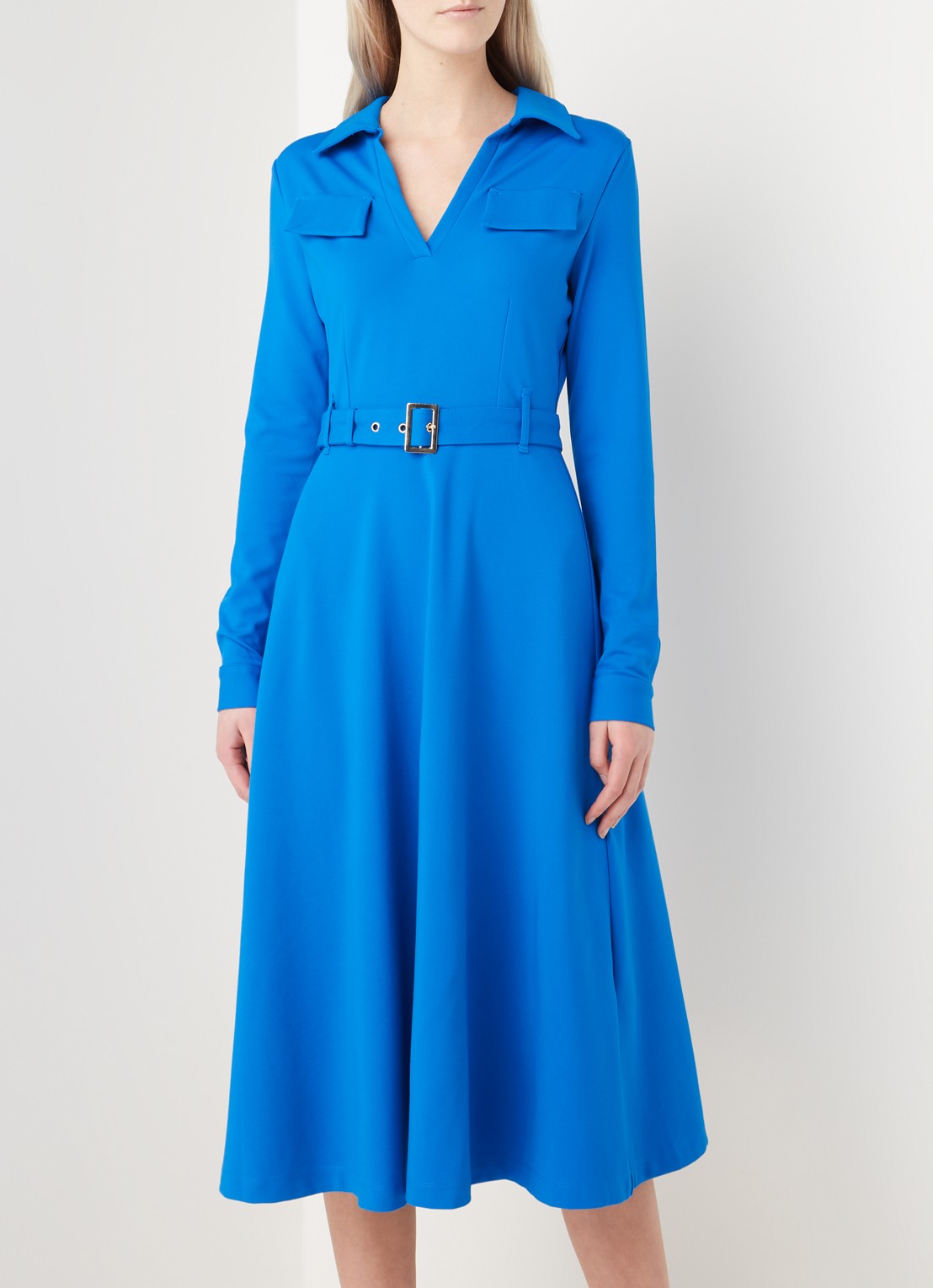 Damsel in a Dress Dalby midi jurk van jersey met ceintuur - detail 4 kobaltblauw