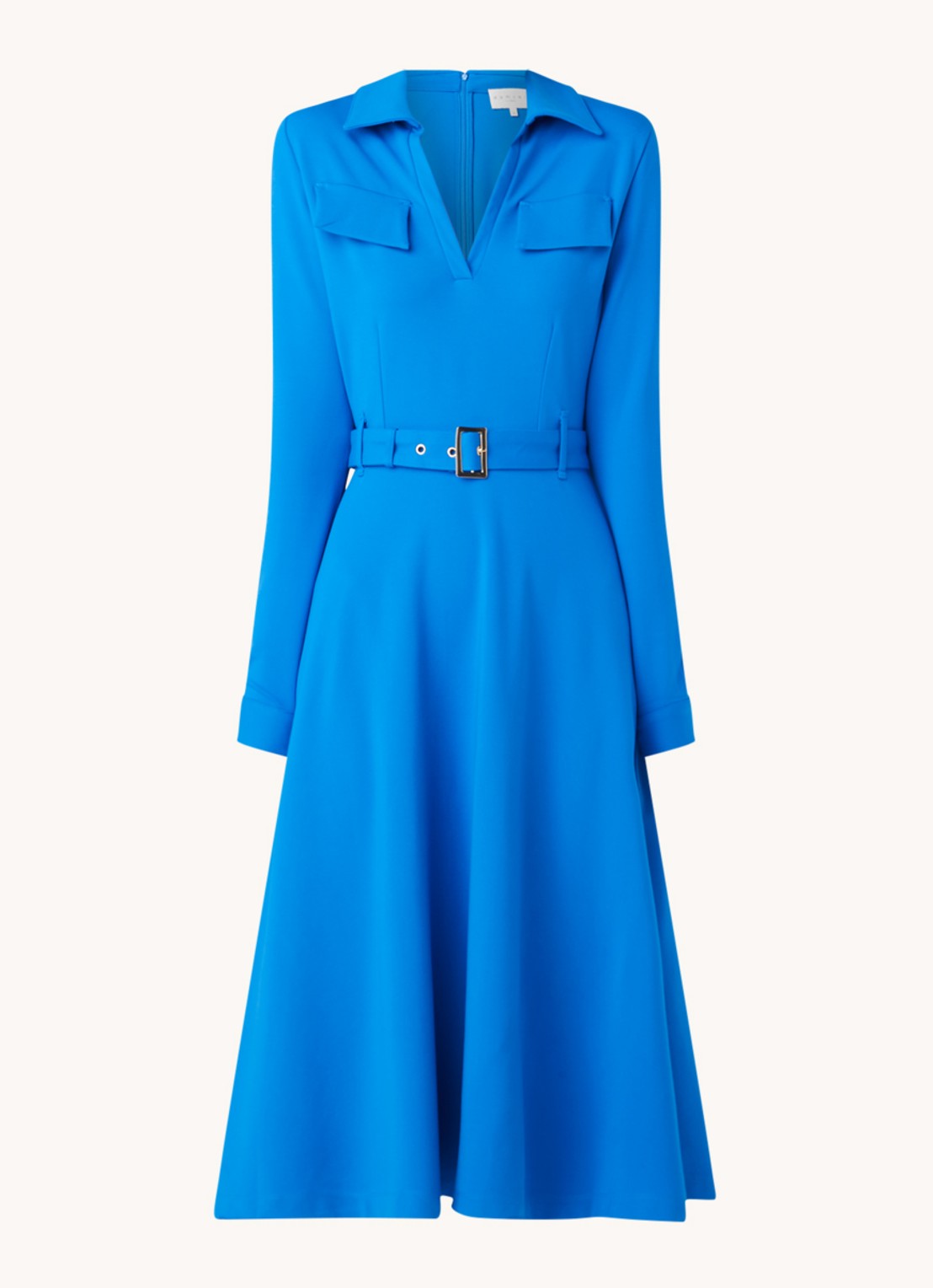 Damsel in a Dress Dalby midi jurk van jersey met ceintuur - voorkant 2 kobaltblauw