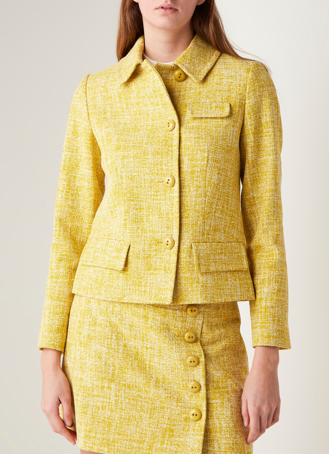 Damsel in a Dress Demelza blazer van tweed met klepzakken - detail 3 donkergeel