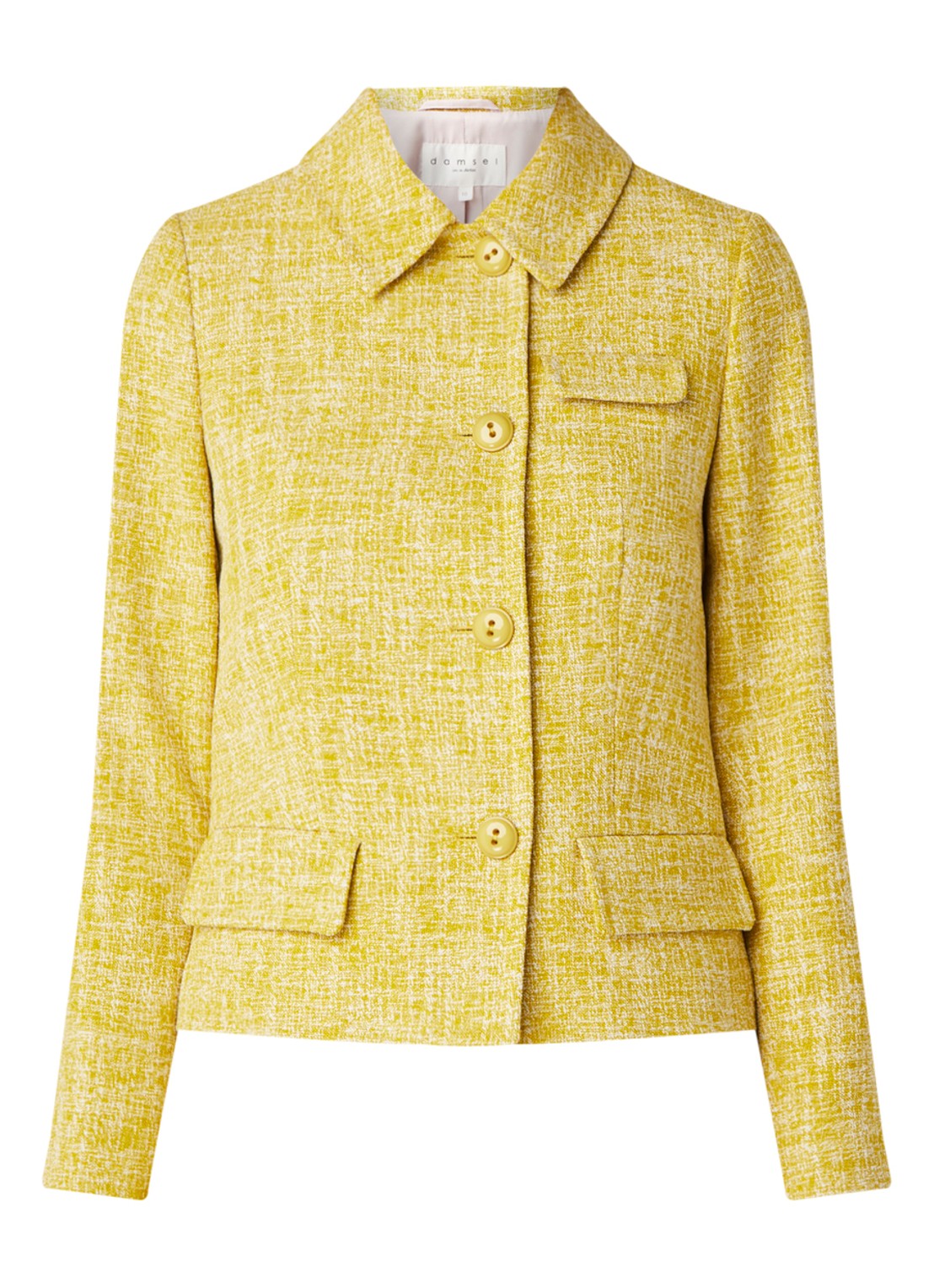 Damsel in a Dress Demelza blazer van tweed met klepzakken - voorkant donkergeel