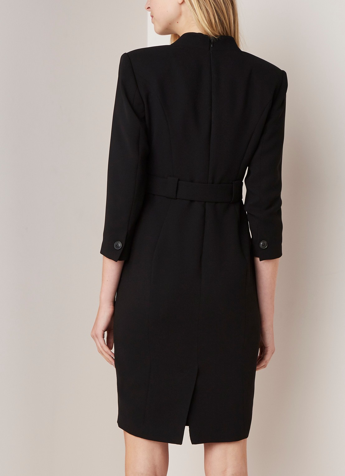 Damsel in a Dress Lydia mini jurk met ceintuur en driekwartmouw - achterkant zwart