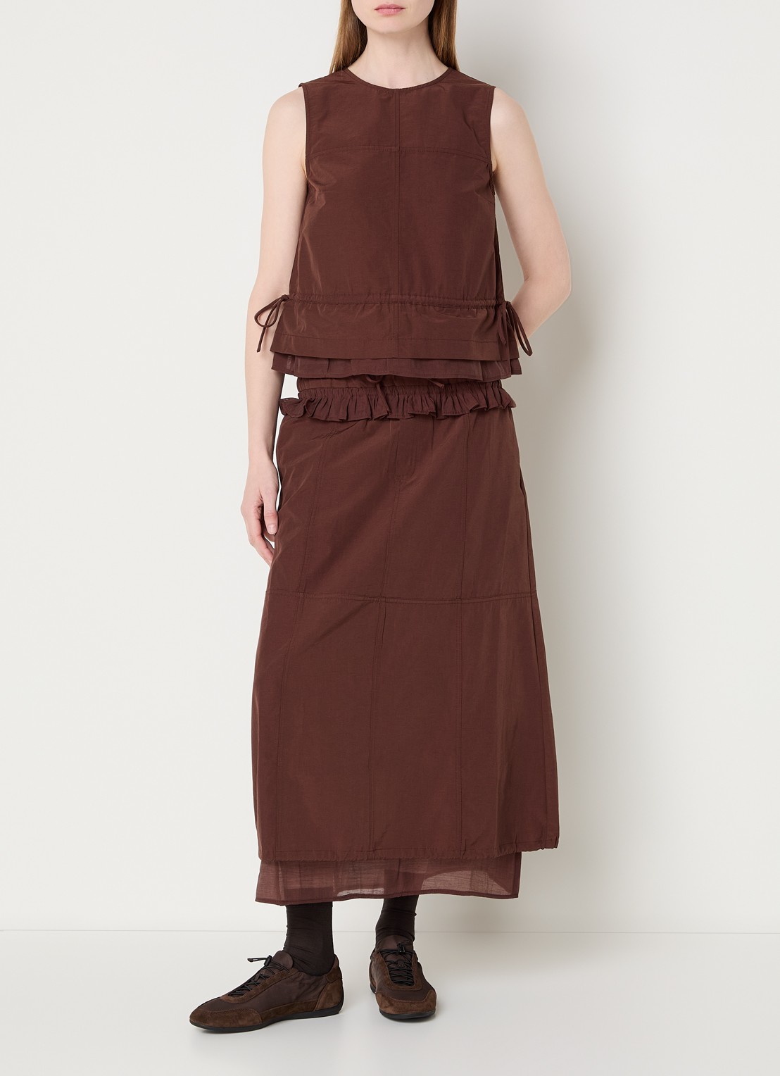 Damson Madder Ailani top met gestrikt detail - voorkant 3 donkerbruin