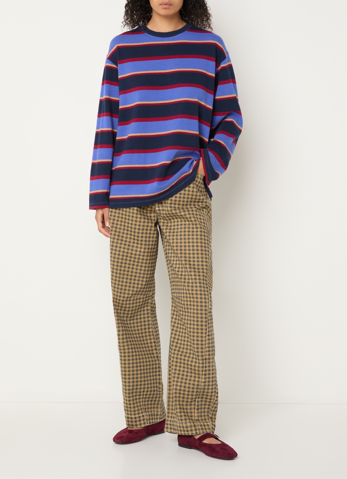Damson Madder Ali longsleeve met streepprint - voorkant 4 donkerblauw
