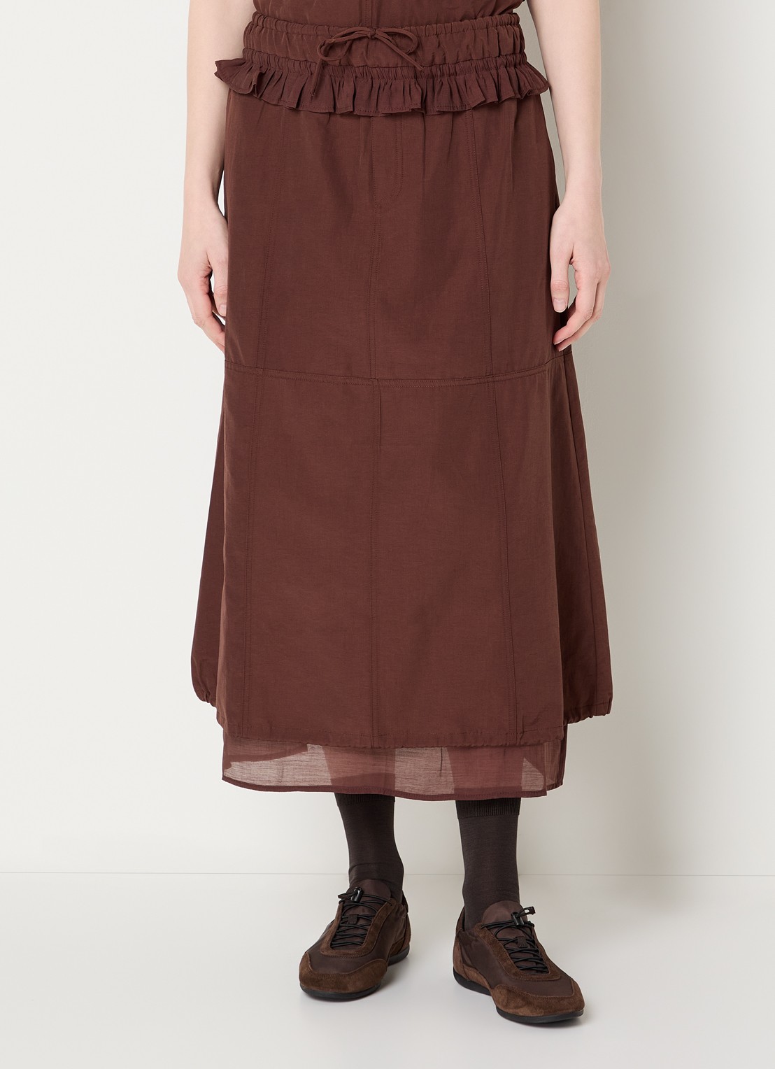Damson Madder Amber midi rok met ruches - detail 4 donkerbruin