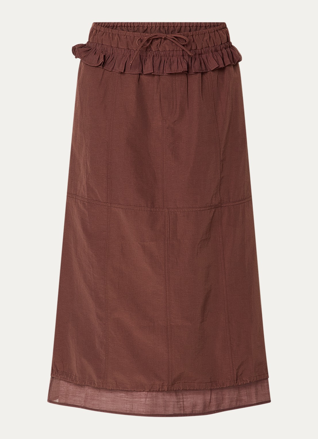 Damson Madder Amber midi rok met ruches - voorkant 2 donkerbruin