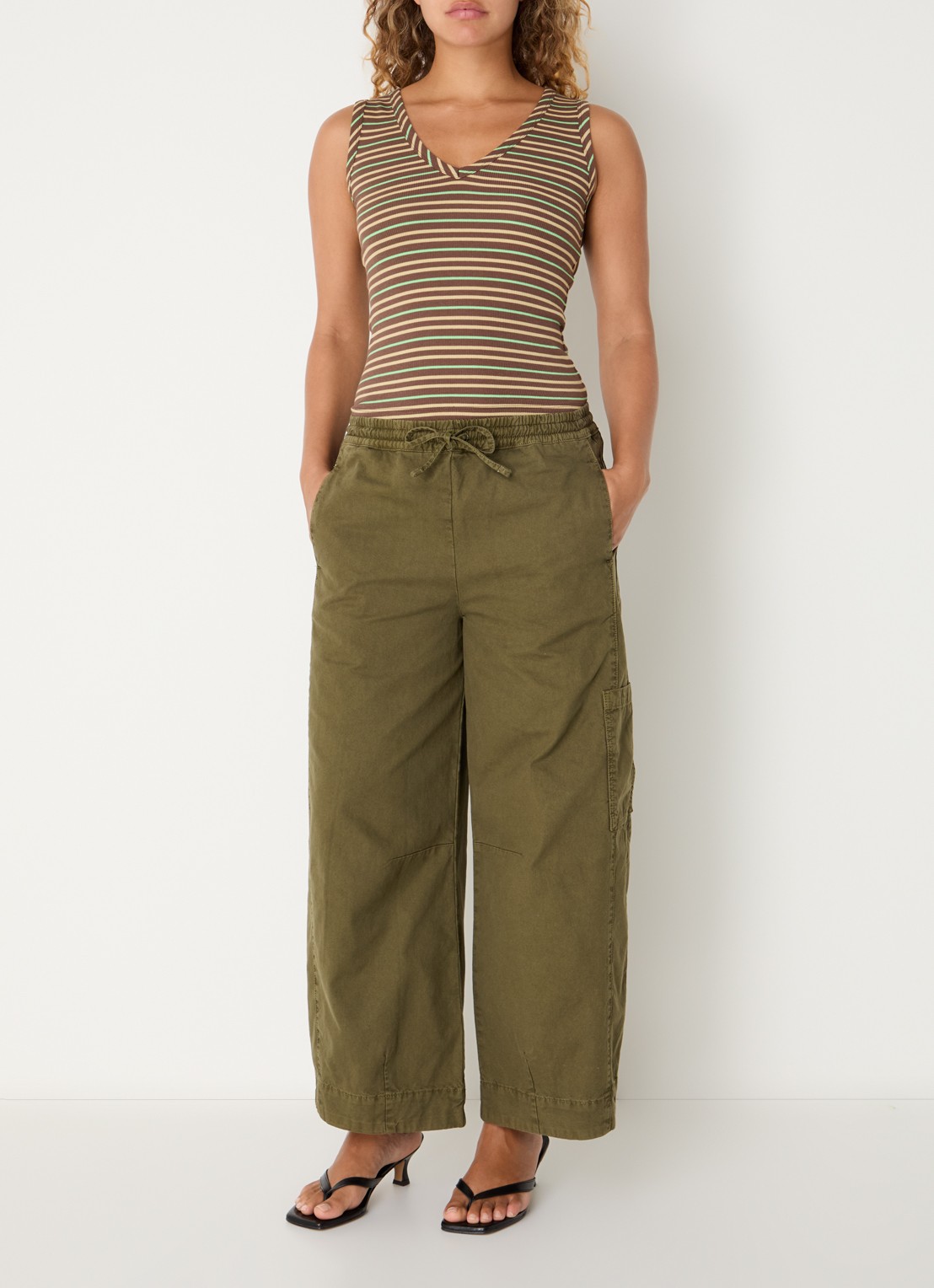 Damson Madder Arlea tanktop met V-hals en streepprint - voorkant 4 bruin