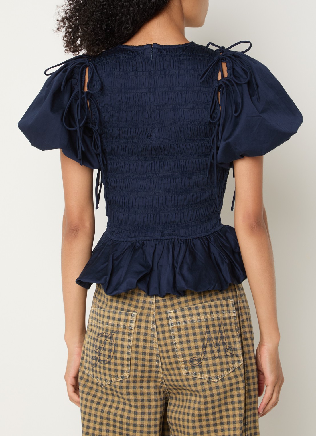Damson Madder Becca top met pofmouwen - achterkant 3 donkerblauw