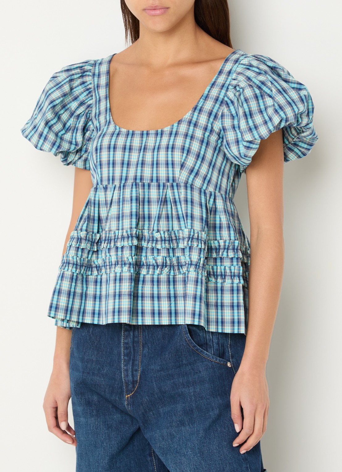 Damson Madder Blouse met pofmouw - detail blauw