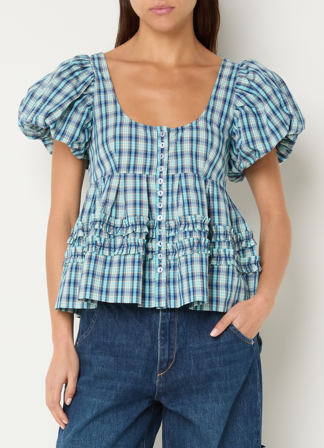 Damson Madder Blouse met pofmouw - detail 2 blauw