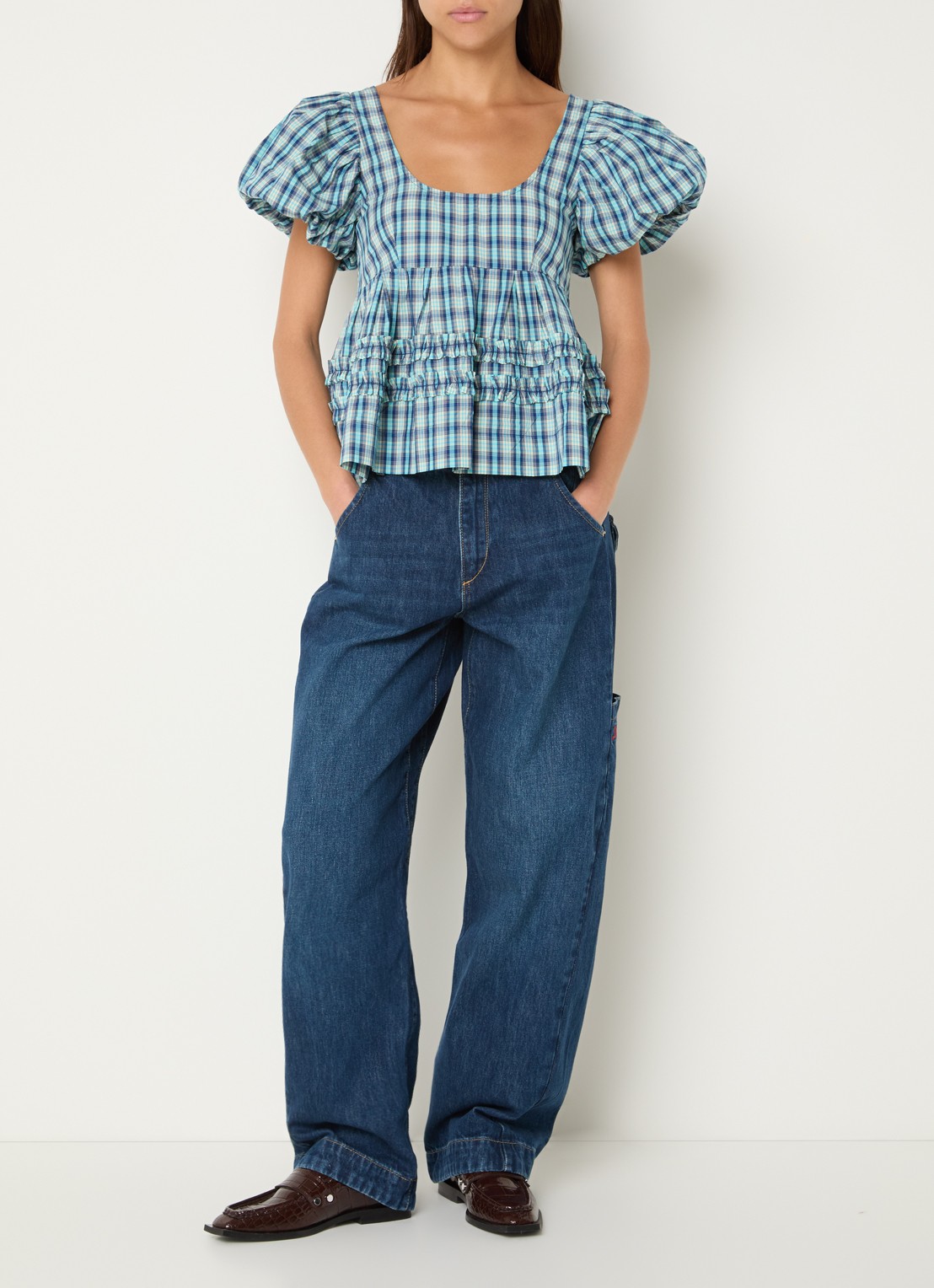 Damson Madder Blouse met pofmouw - voorkant 5 blauw
