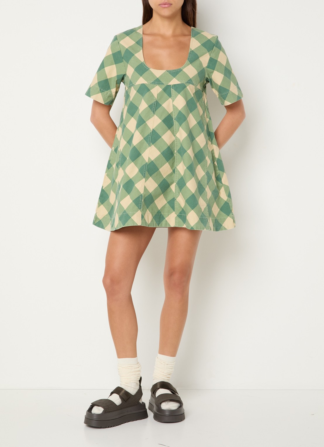 Damson Madder Bridget mini jurk met ruitdessin - voorkant 3 multicolor