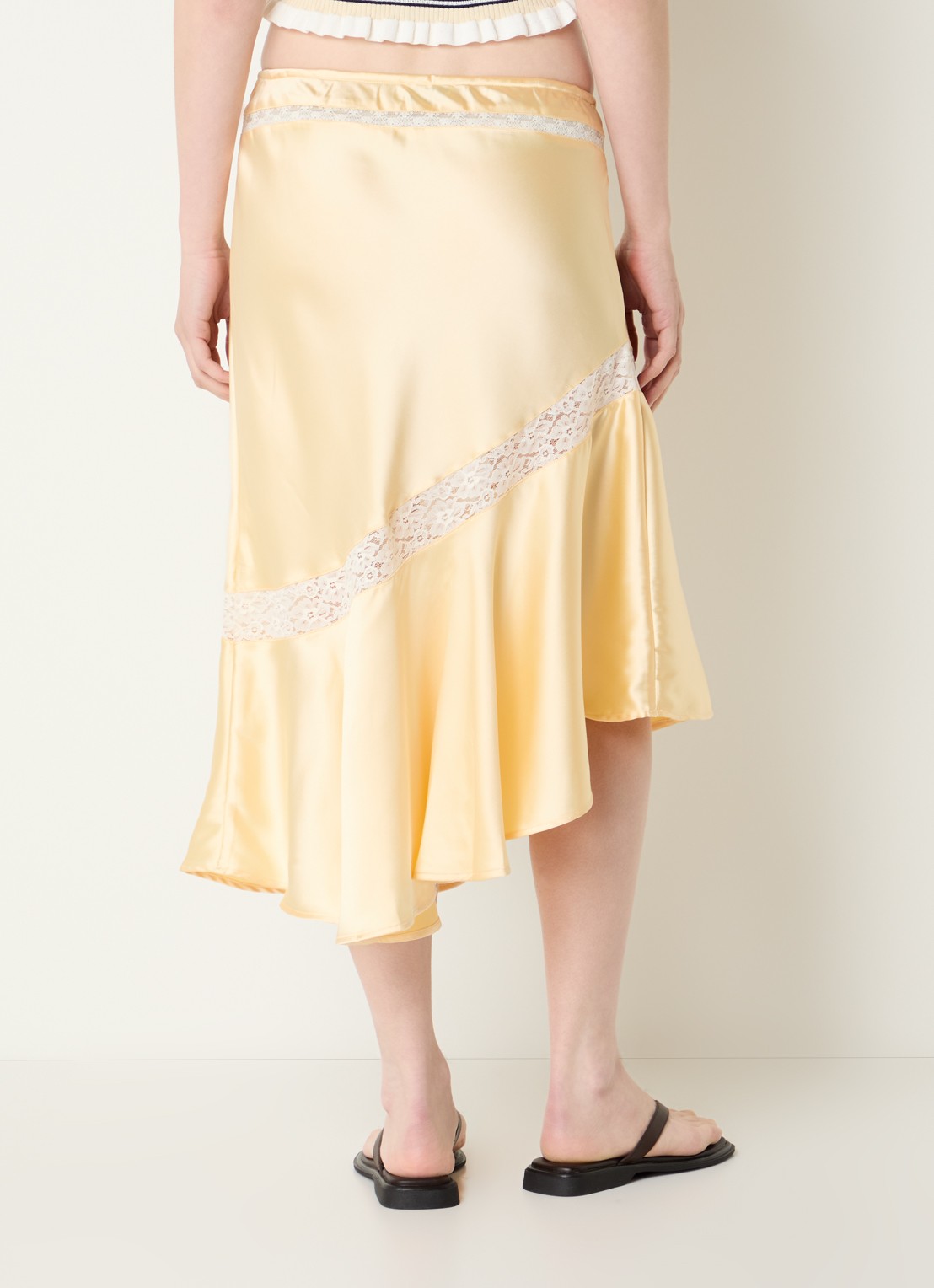 Damson Madder Delphia midi rok van satijn met broderie - achterkant 4 geel
