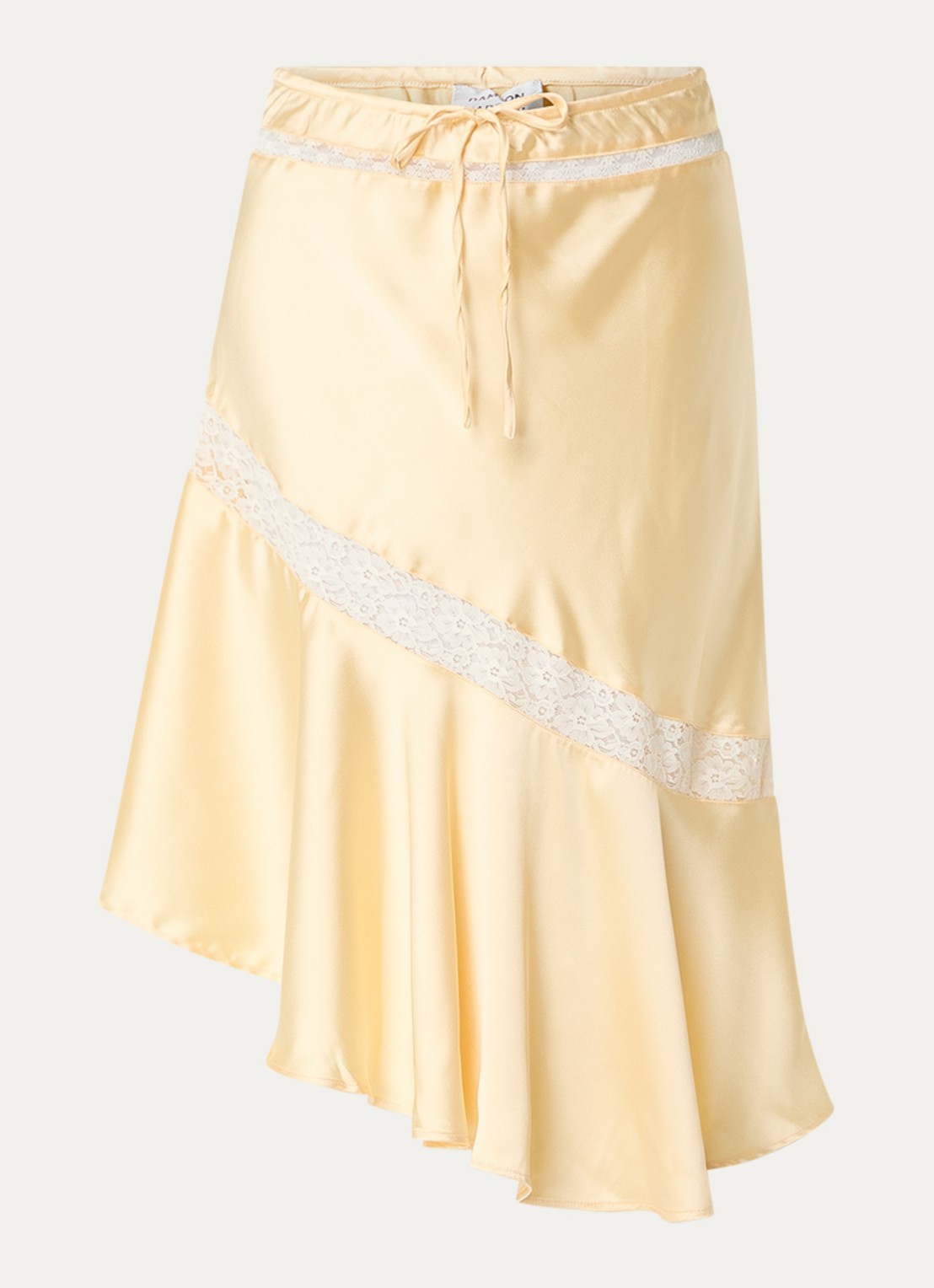 Damson Madder Delphia midi rok van satijn met broderie - voorkant geel