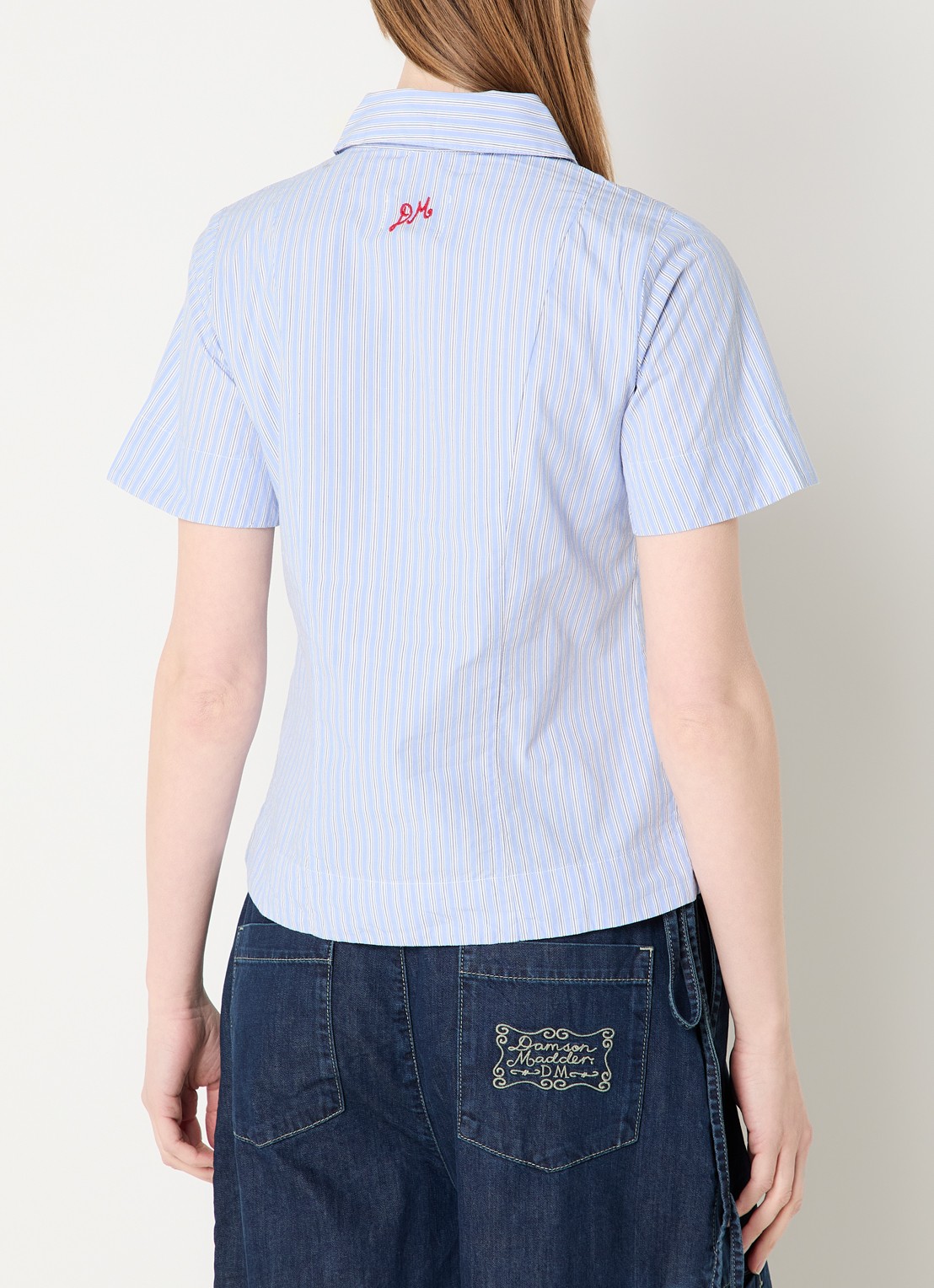Damson Madder Ebba blouse met streepprint - achterkant blauw