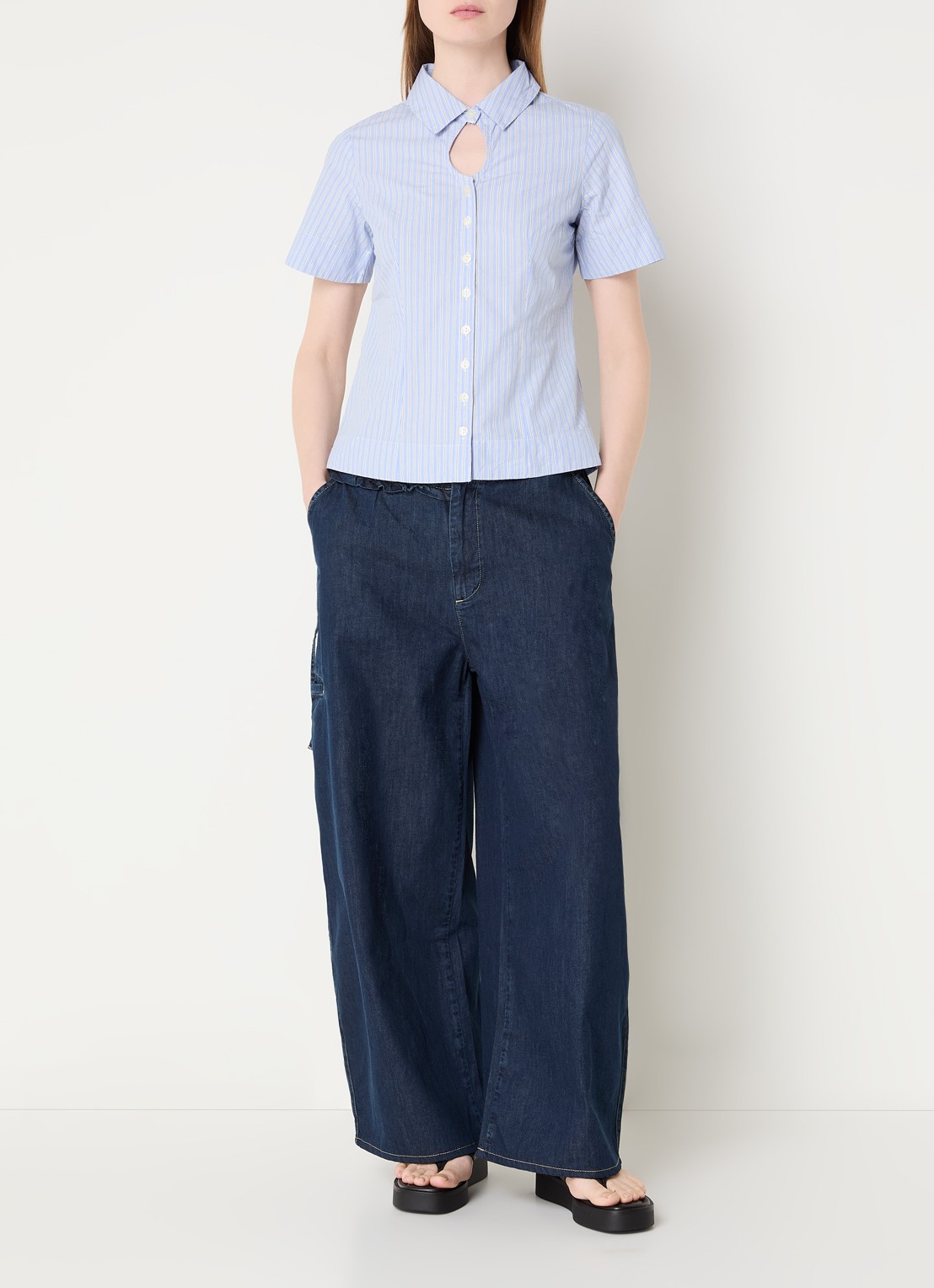 Damson Madder Ebba blouse met streepprint - voorkant 3 blauw