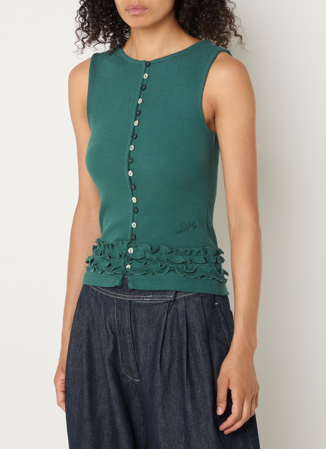 Damson Madder Ember top met ruches - detail 3 groen