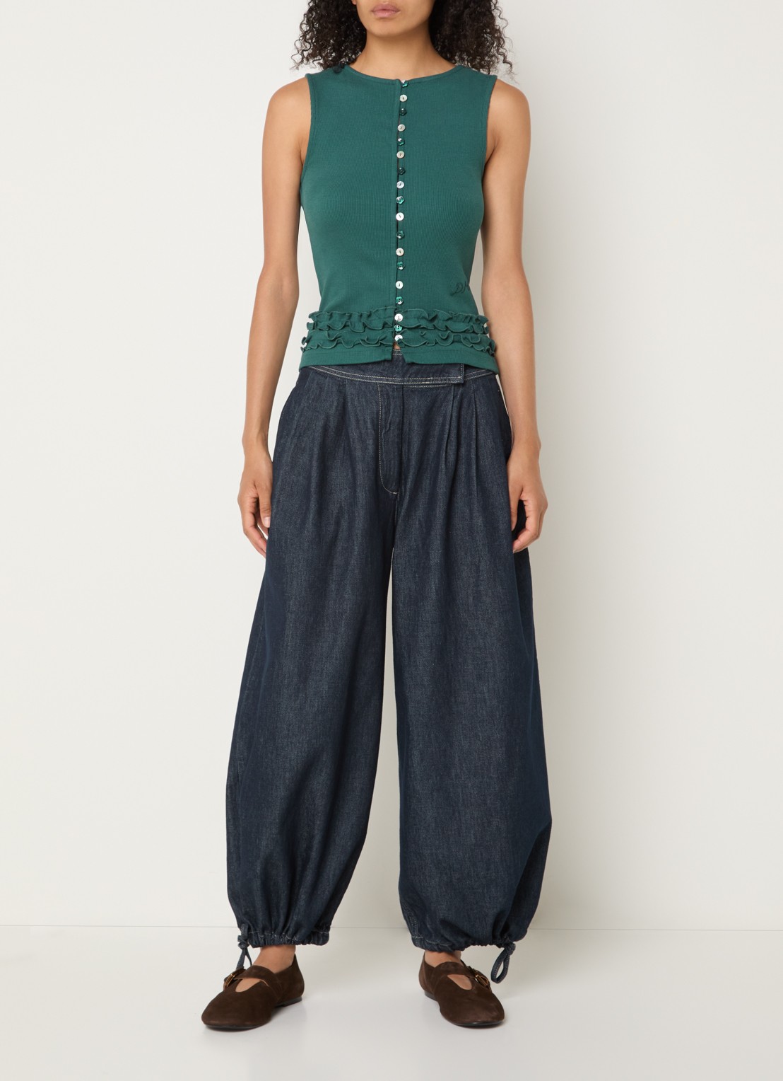 Damson Madder Ember top met ruches - voorkant 2 groen