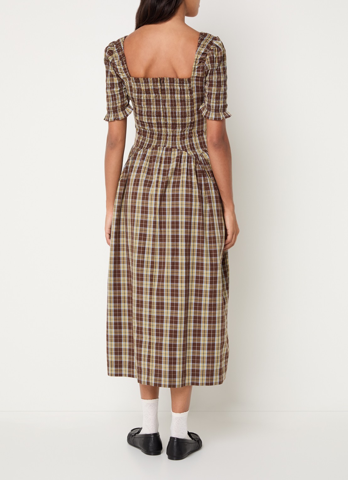 Damson Madder Emmy midi jurk met ruitdessin - achterkant bruin