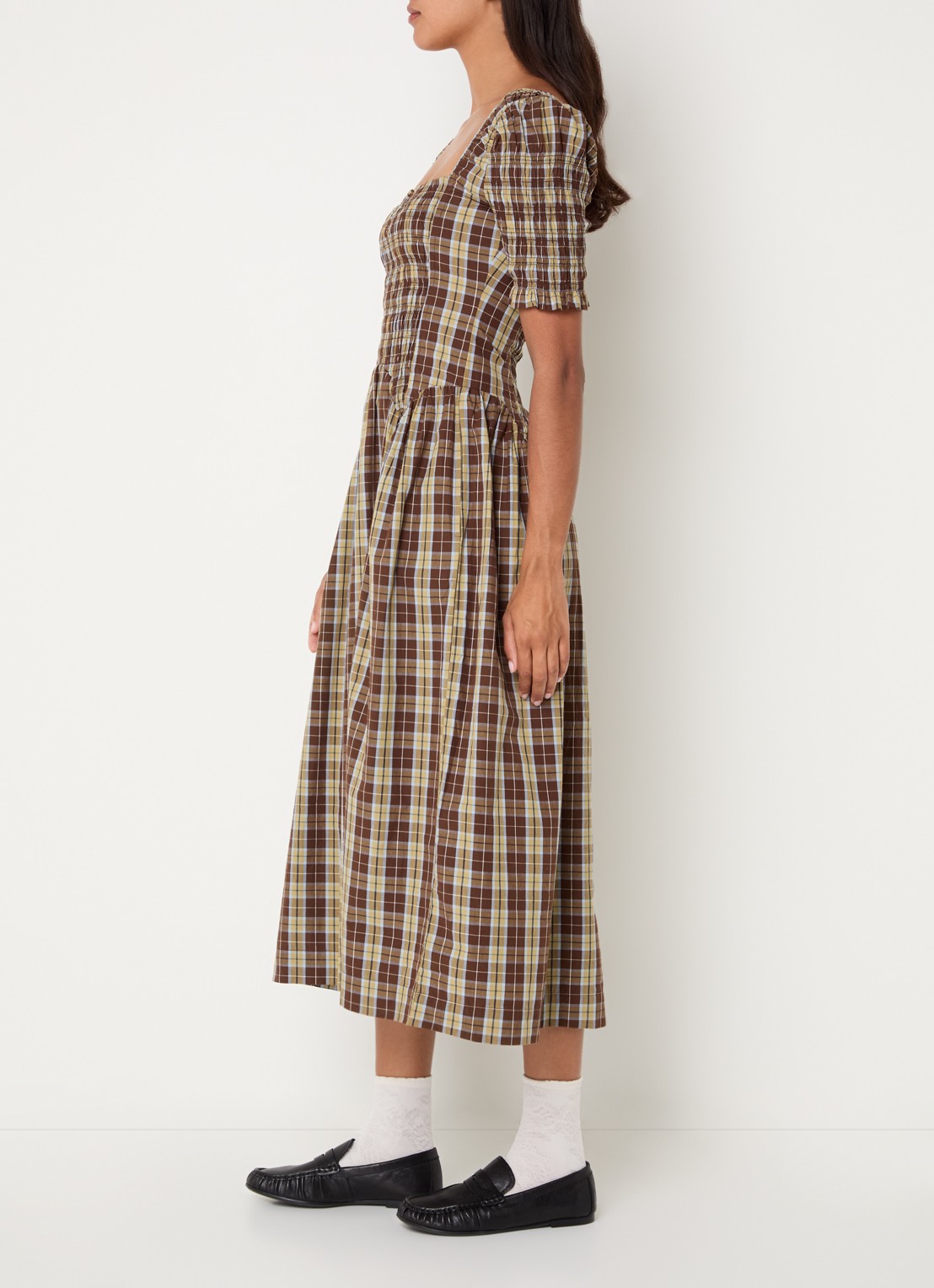 Damson Madder Emmy midi jurk met ruitdessin - voorkant 4 bruin