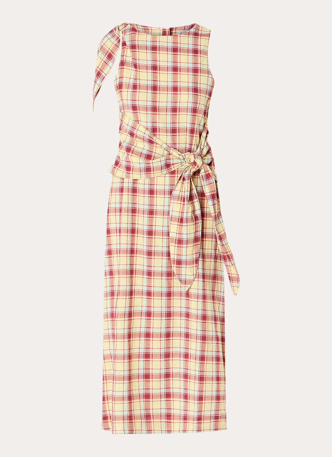 Damson Madder Estelle midi jurk met ruitdessin en gestrikt detail - voorkant 2 geel