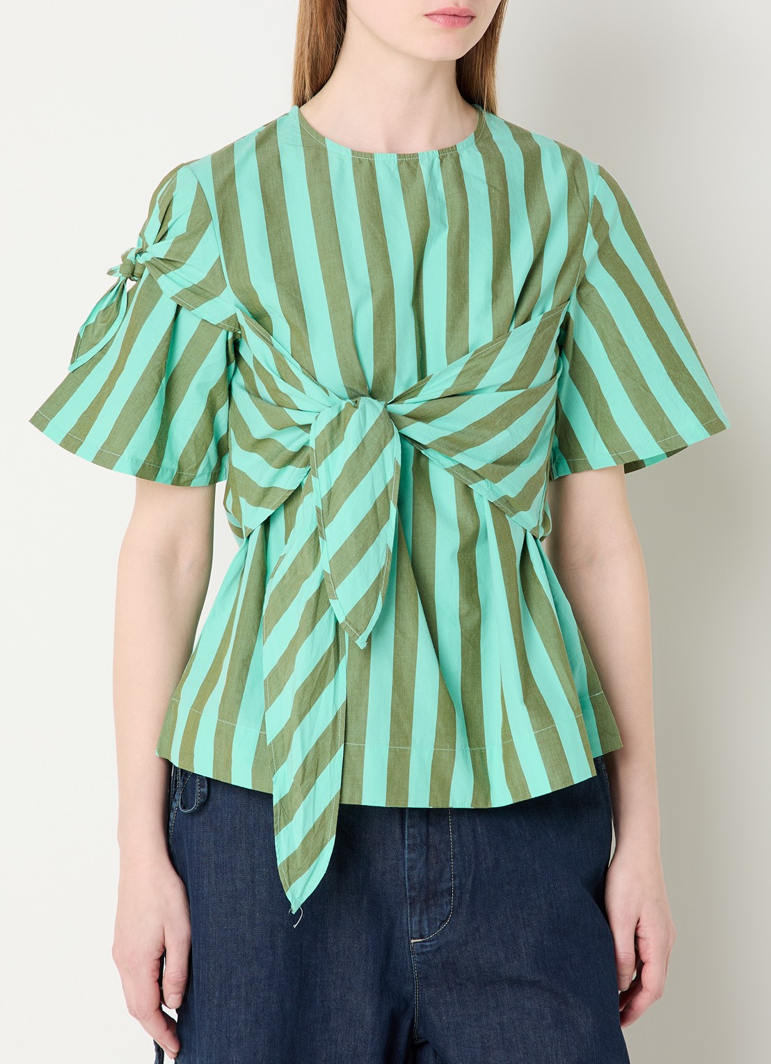 Damson Madder Estelle top met streepprint en gestrikt detail - detail 2 groen