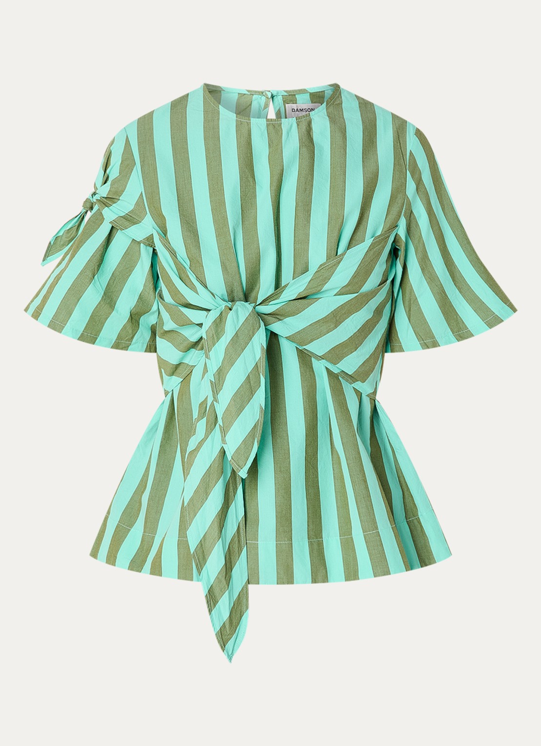 Damson Madder Estelle top met streepprint en gestrikt detail - voorkant 3 groen