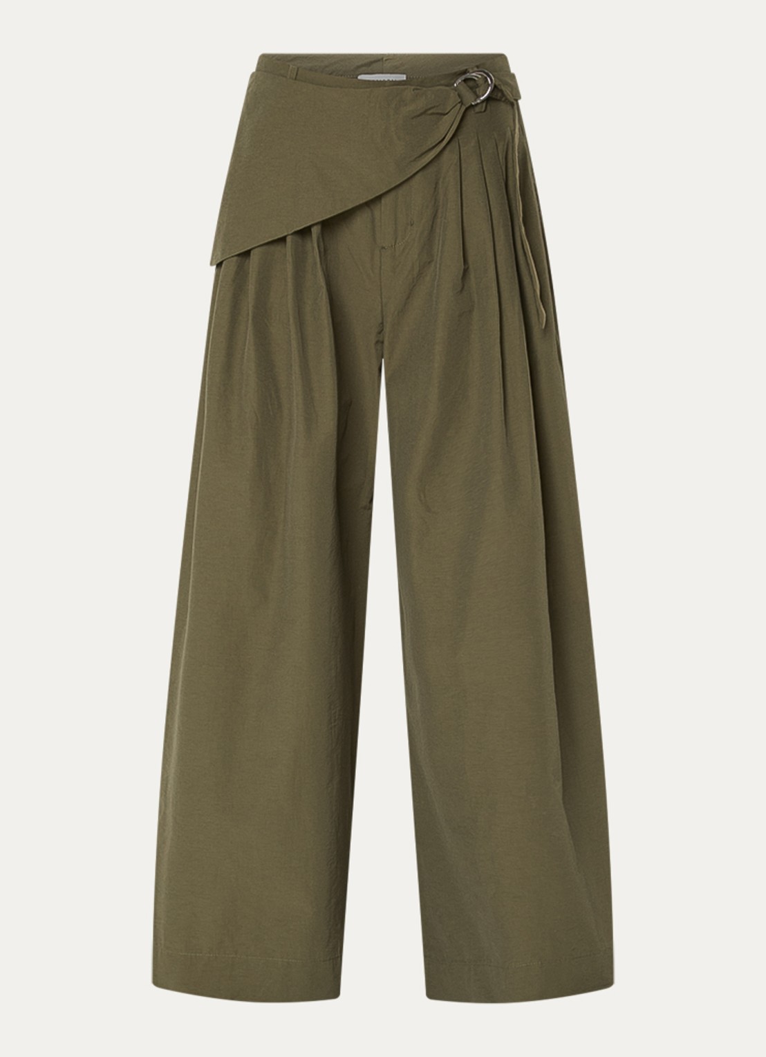 Damson Madder Fabia high waist wide fit broek met steekzakken - voorkant 2 legergroen