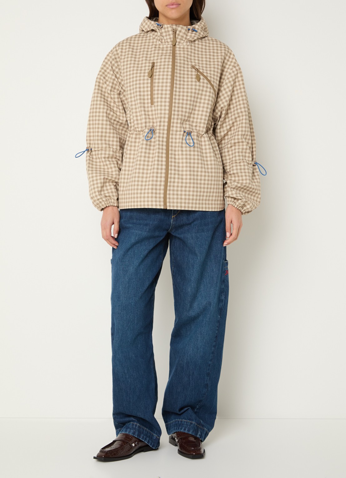 Damson Madder Matilda regenjas met ruitdessin - voorkant 3 beige