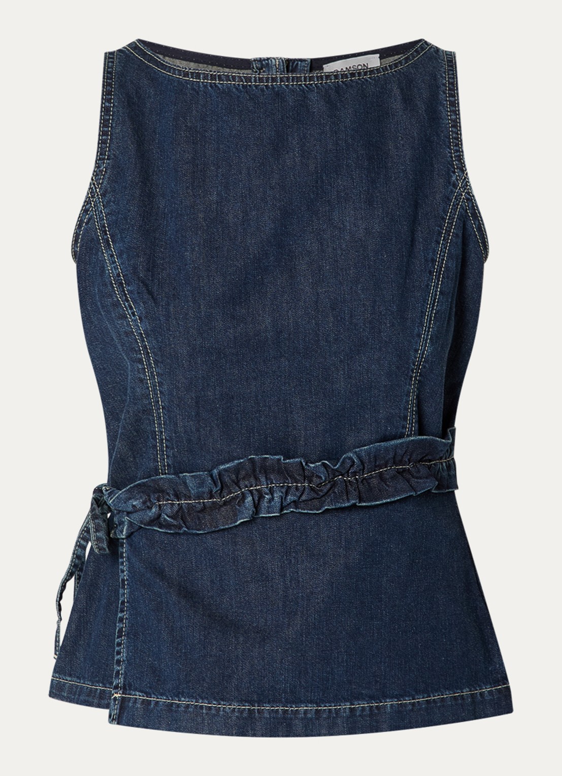 Damson Madder Maxime top van denim met overslag - voorkant 2 indigo