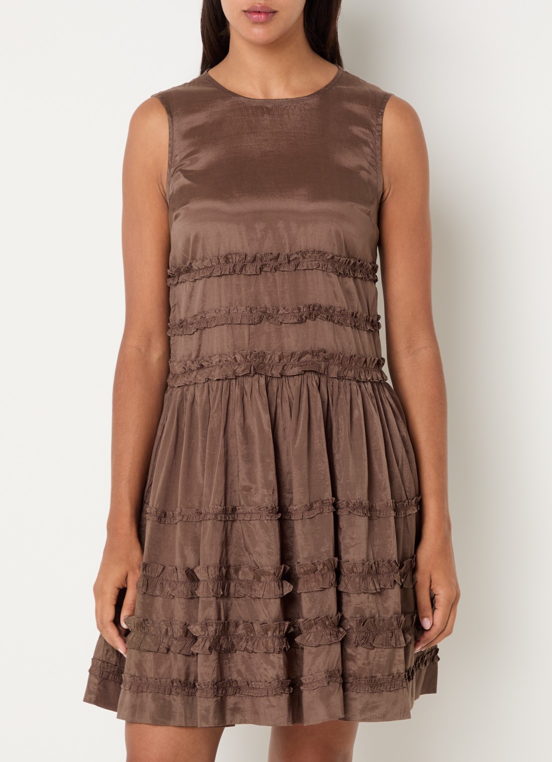 Damson Madder Midi jurk met volant - detail 4 chocoladebruin