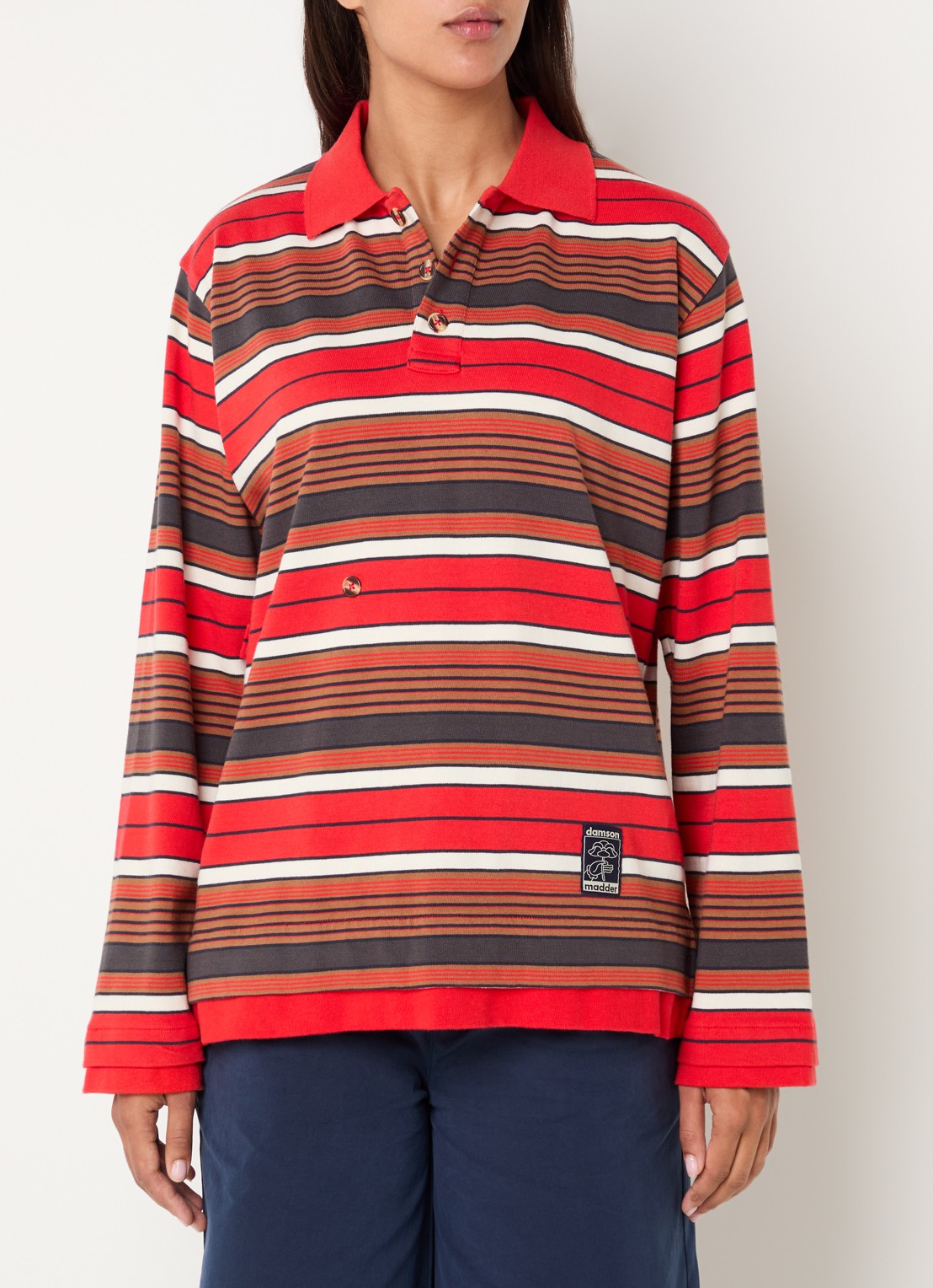 Damson Madder Noah regular fit polo met streepprint - detail rood