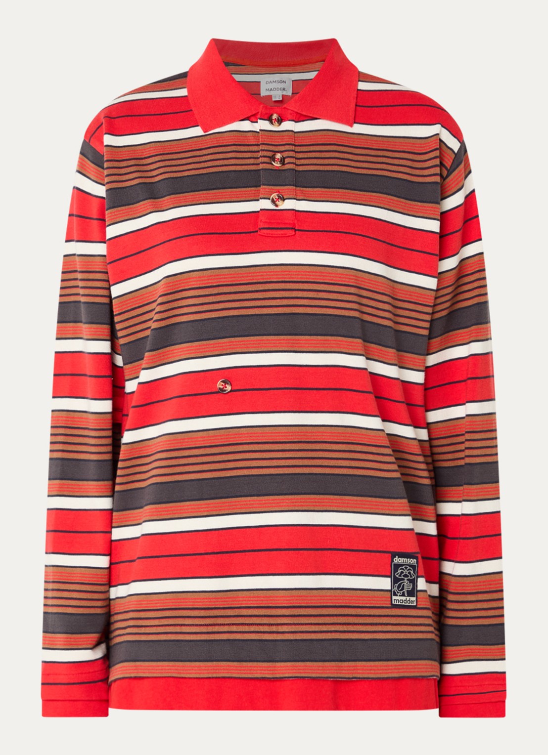 Damson Madder Noah regular fit polo met streepprint - voorkant 3 rood
