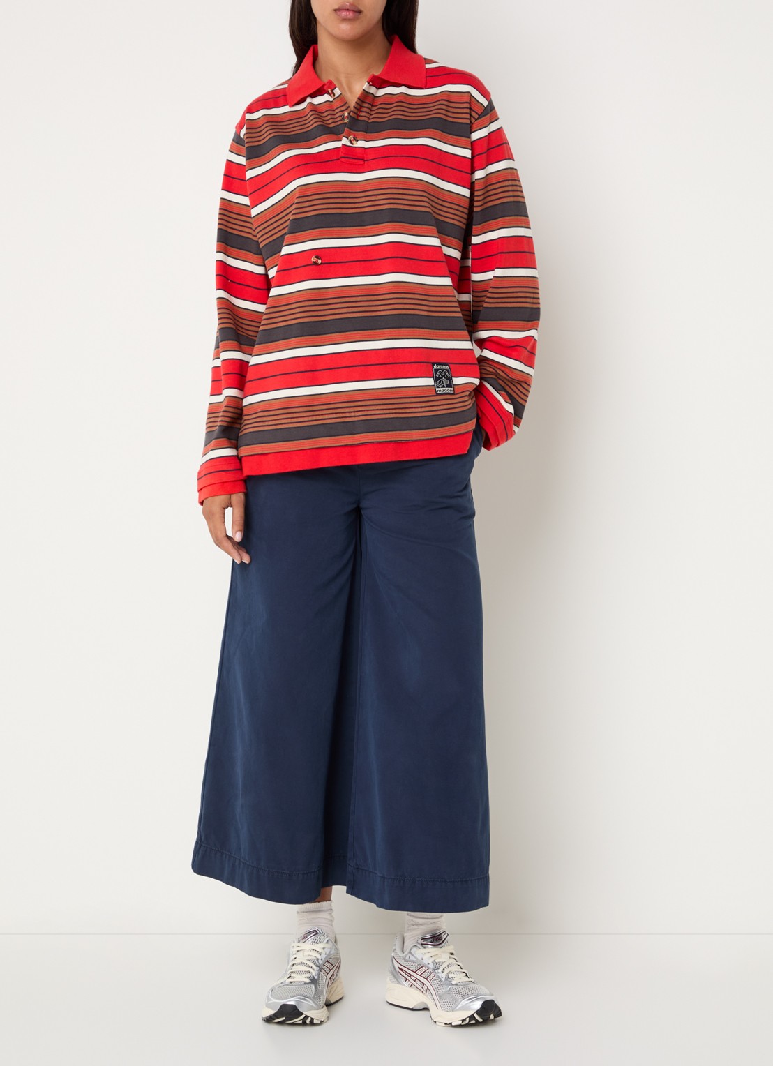 Damson Madder Noah regular fit polo met streepprint - voorkant 4 rood
