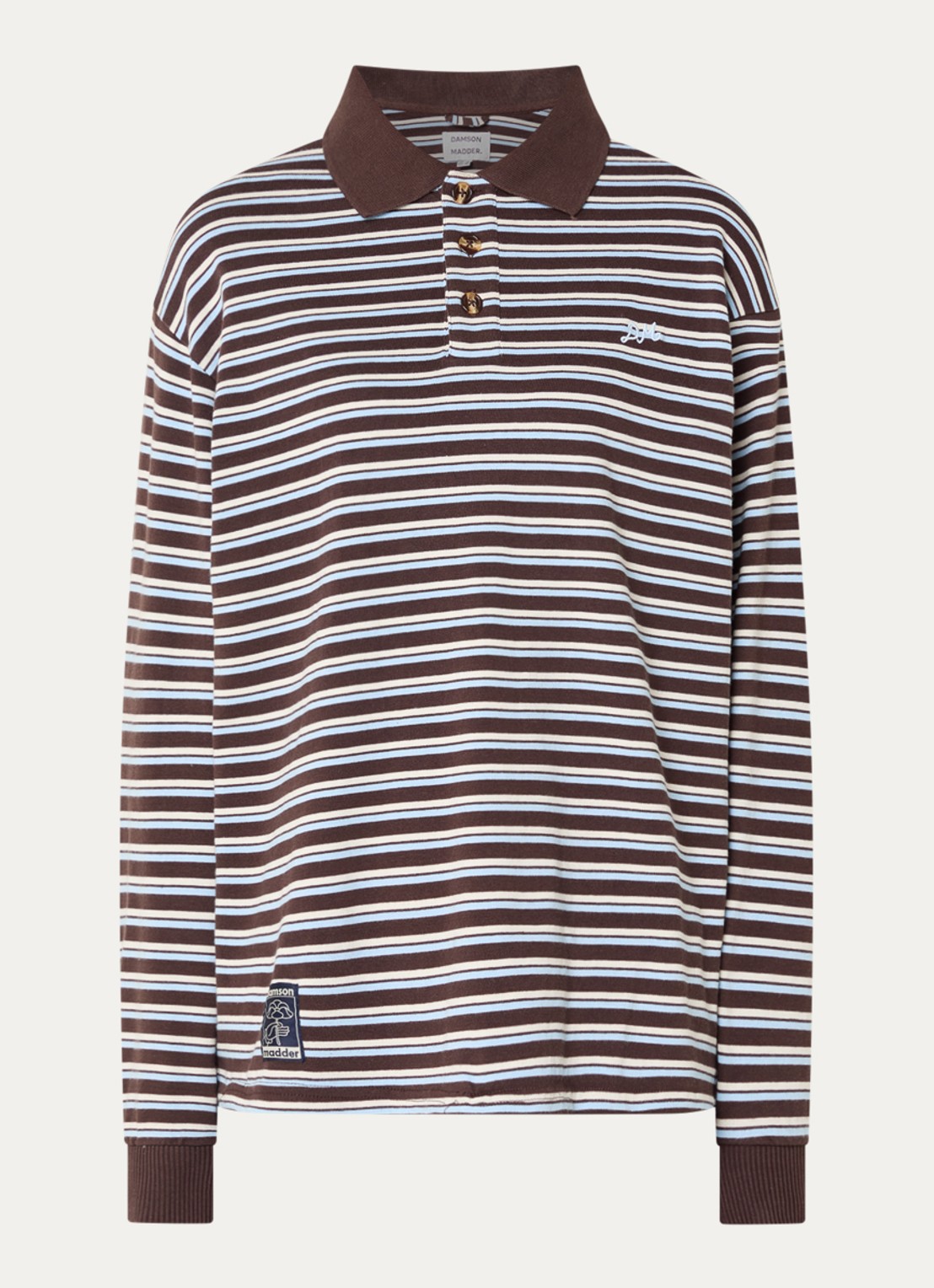 Damson Madder Remie regular fit polo met streepprint - voorkant 2 chocoladebruin