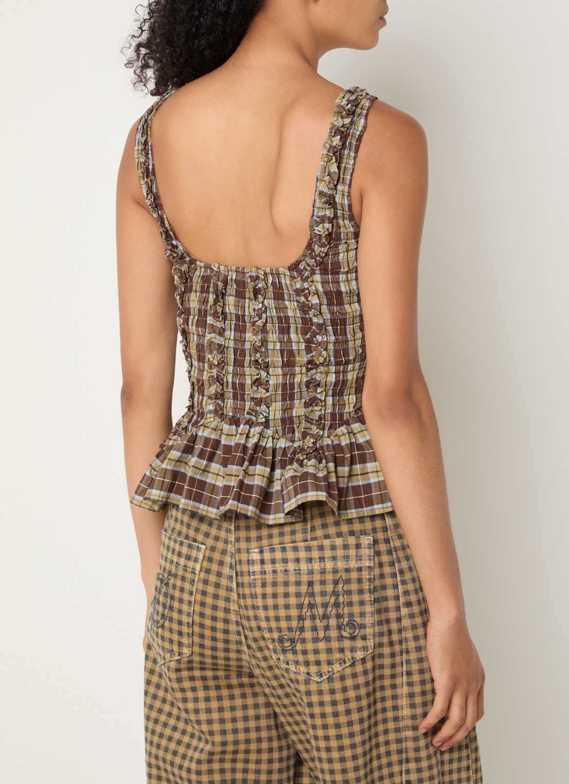 Damson Madder Taphi top met ruitdessin - achterkant 3 bruin