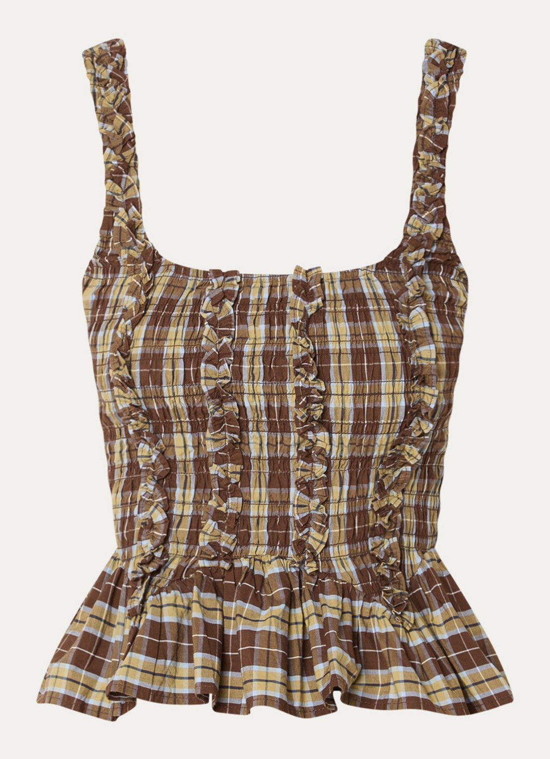 Damson Madder Taphi top met ruitdessin - voorkant bruin