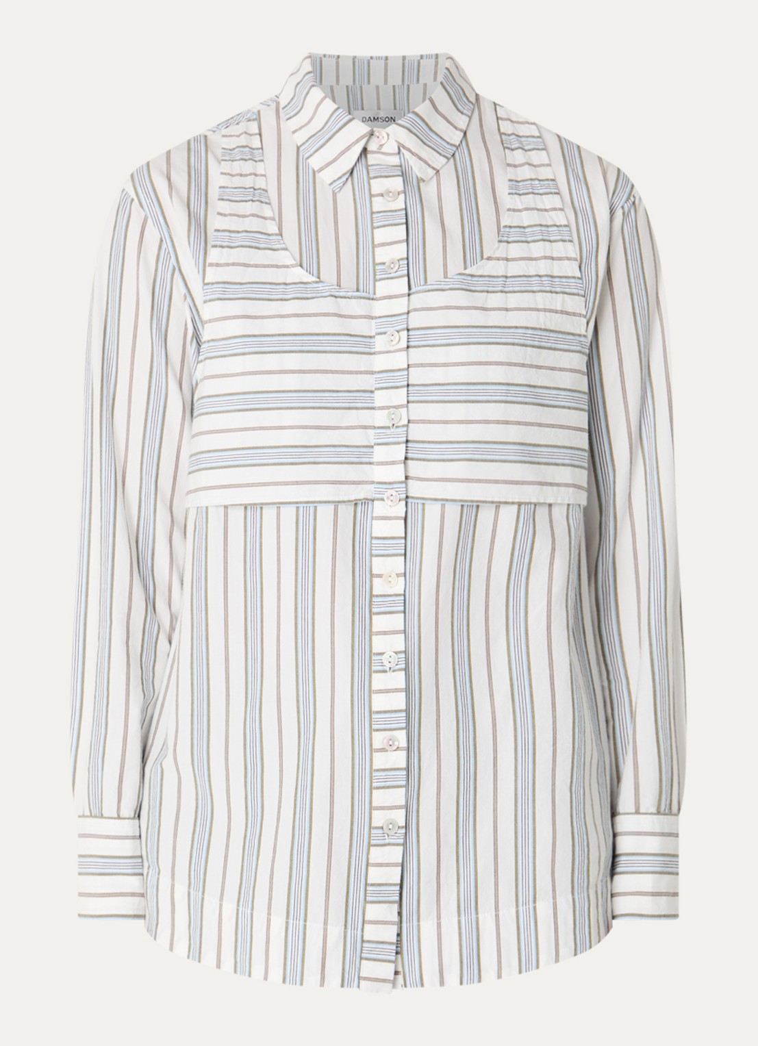 Damson Madder Valeria oversized blouse met streepprint - voorkant 3 gebroken wit